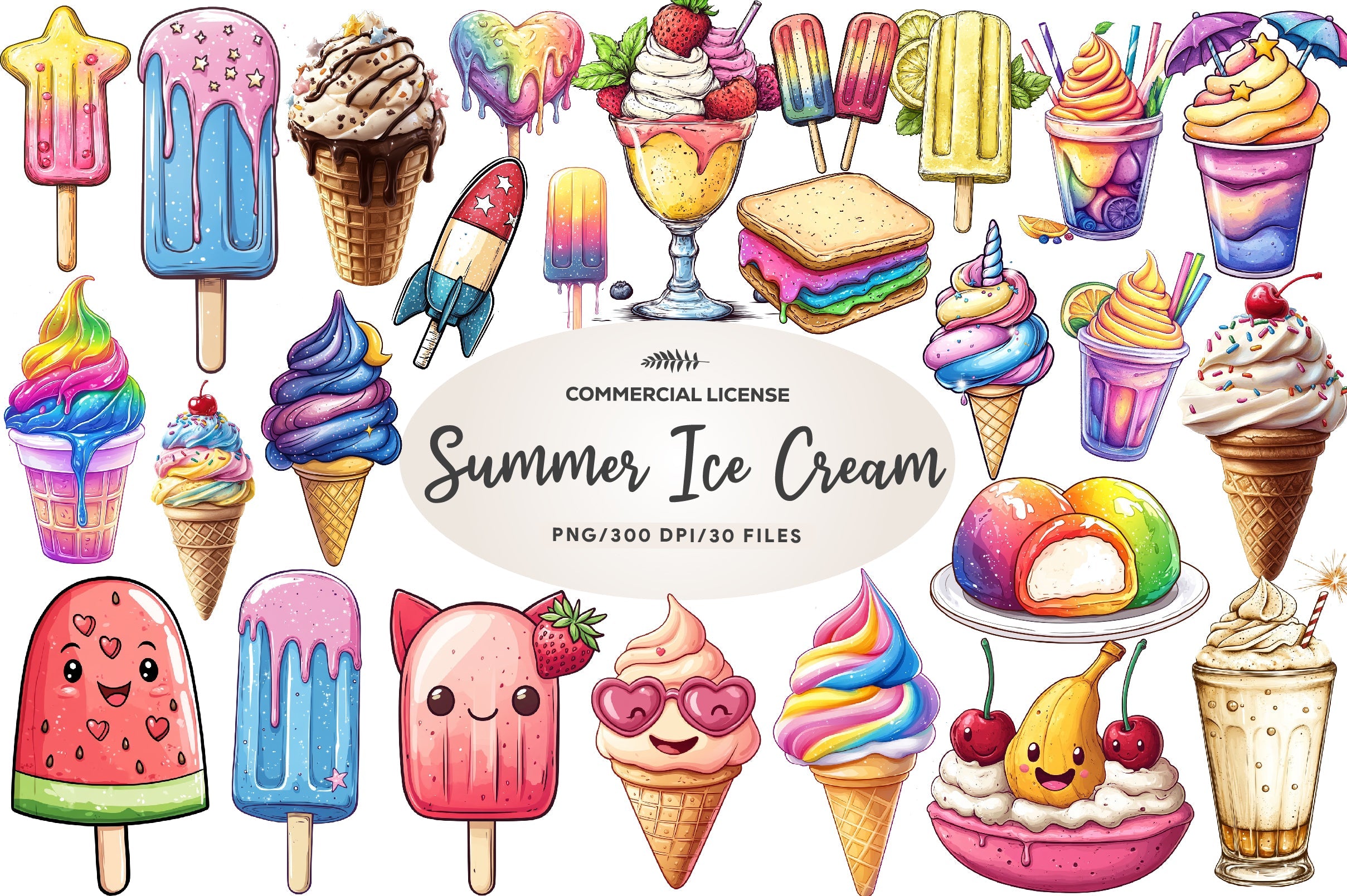 Colorful Summer Ice Cream Clipart Bundle