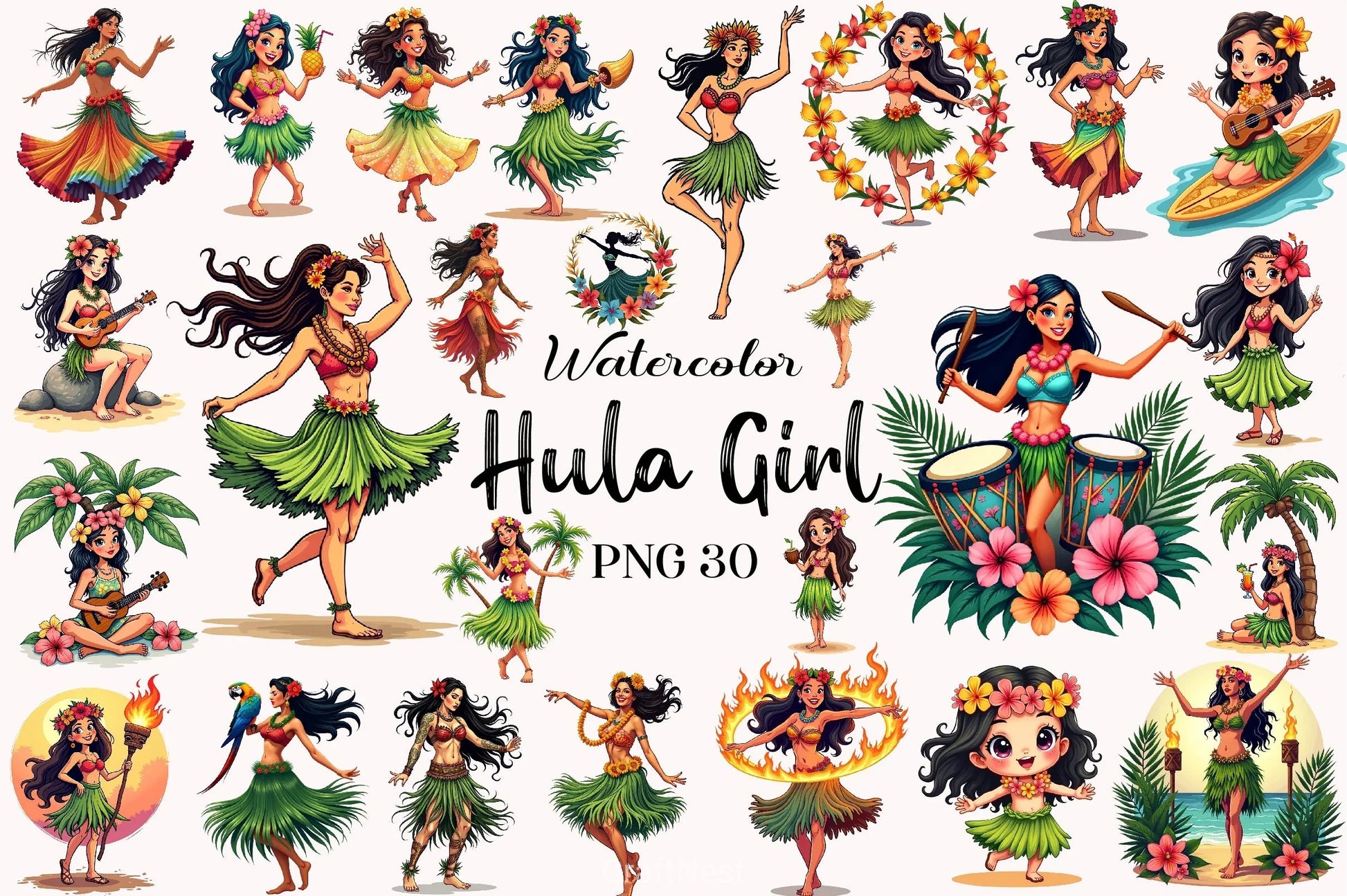 Hula Girl Clipart Bundle 3 - CraftNest - Digital Crafting and Art