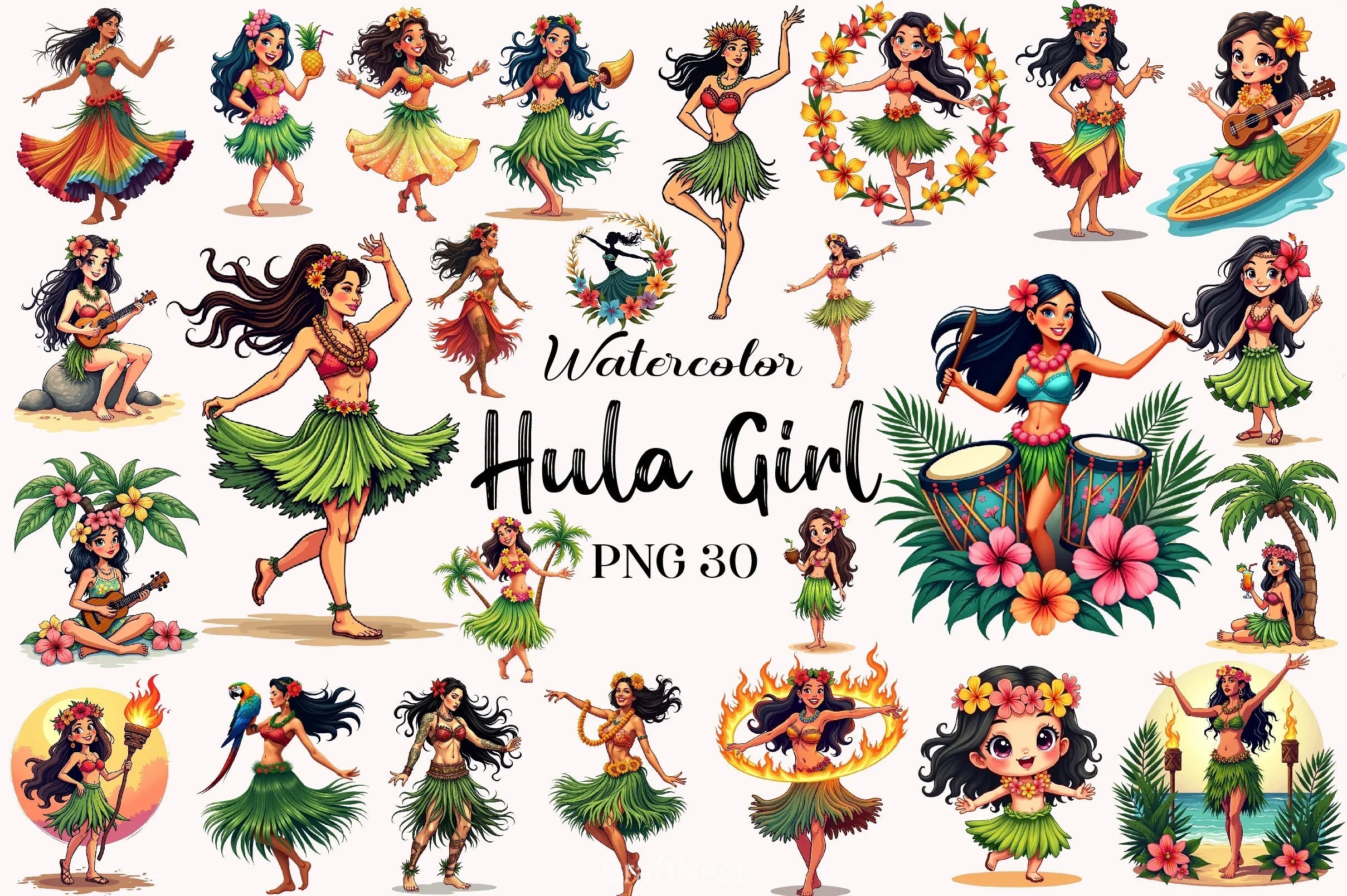 Hula Girl Clipart Bundle 3 - CraftNest - Digital Crafting and Art