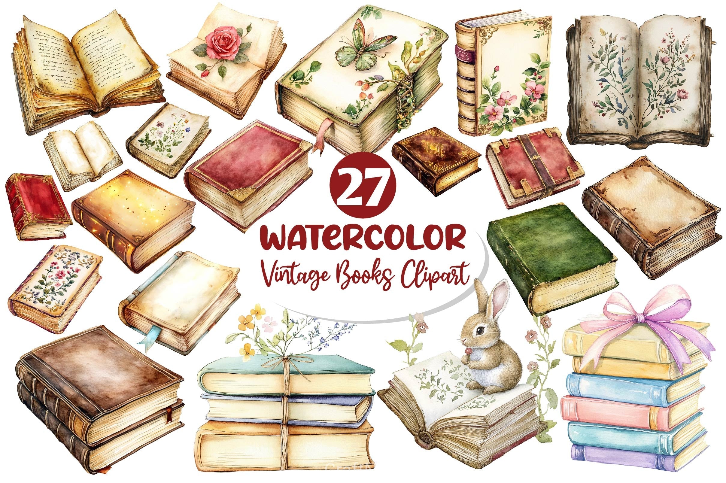 Vintage Books Clipart Bundle