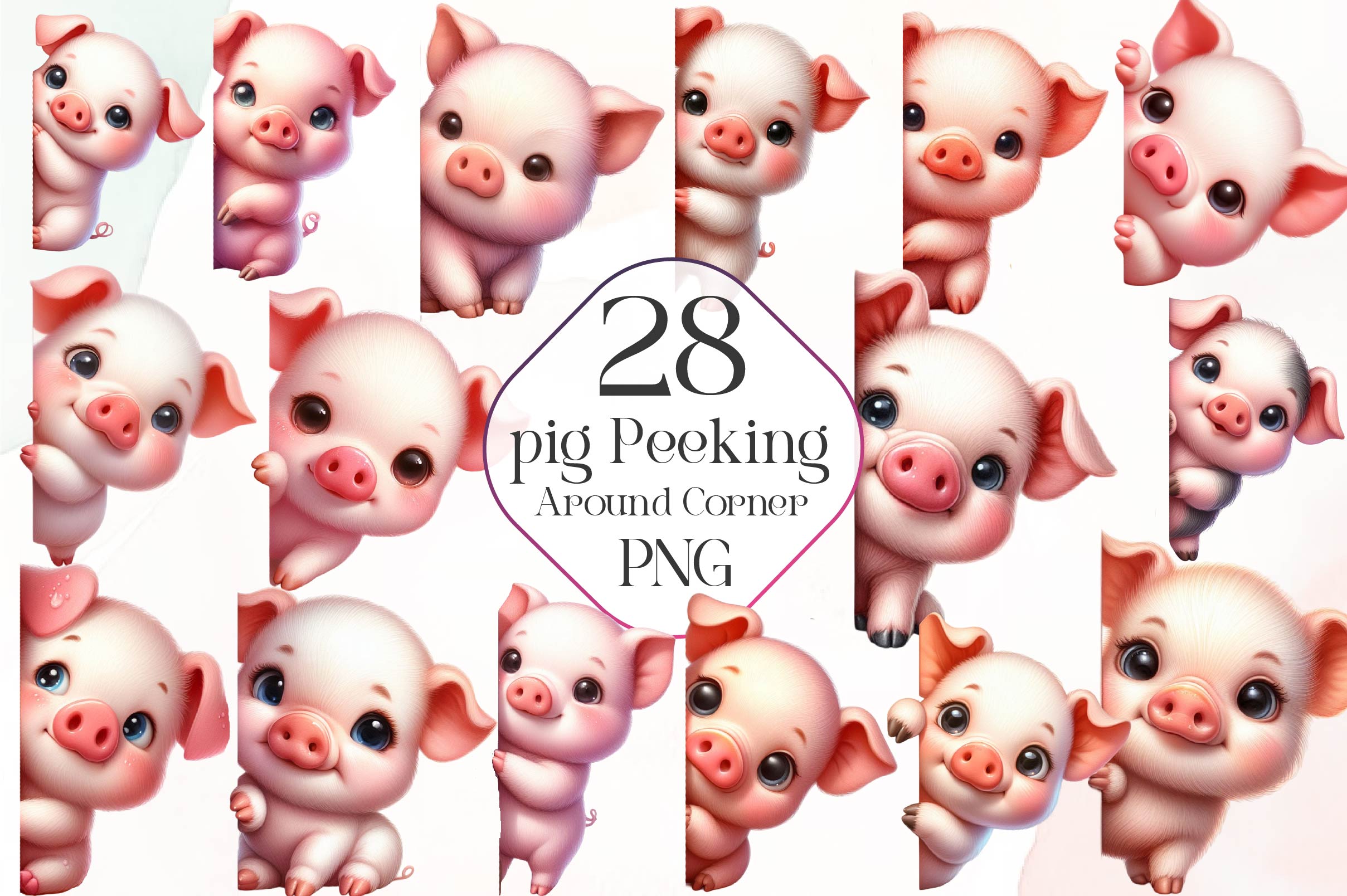 Pig Peeking Around Corner Clipart Bundle