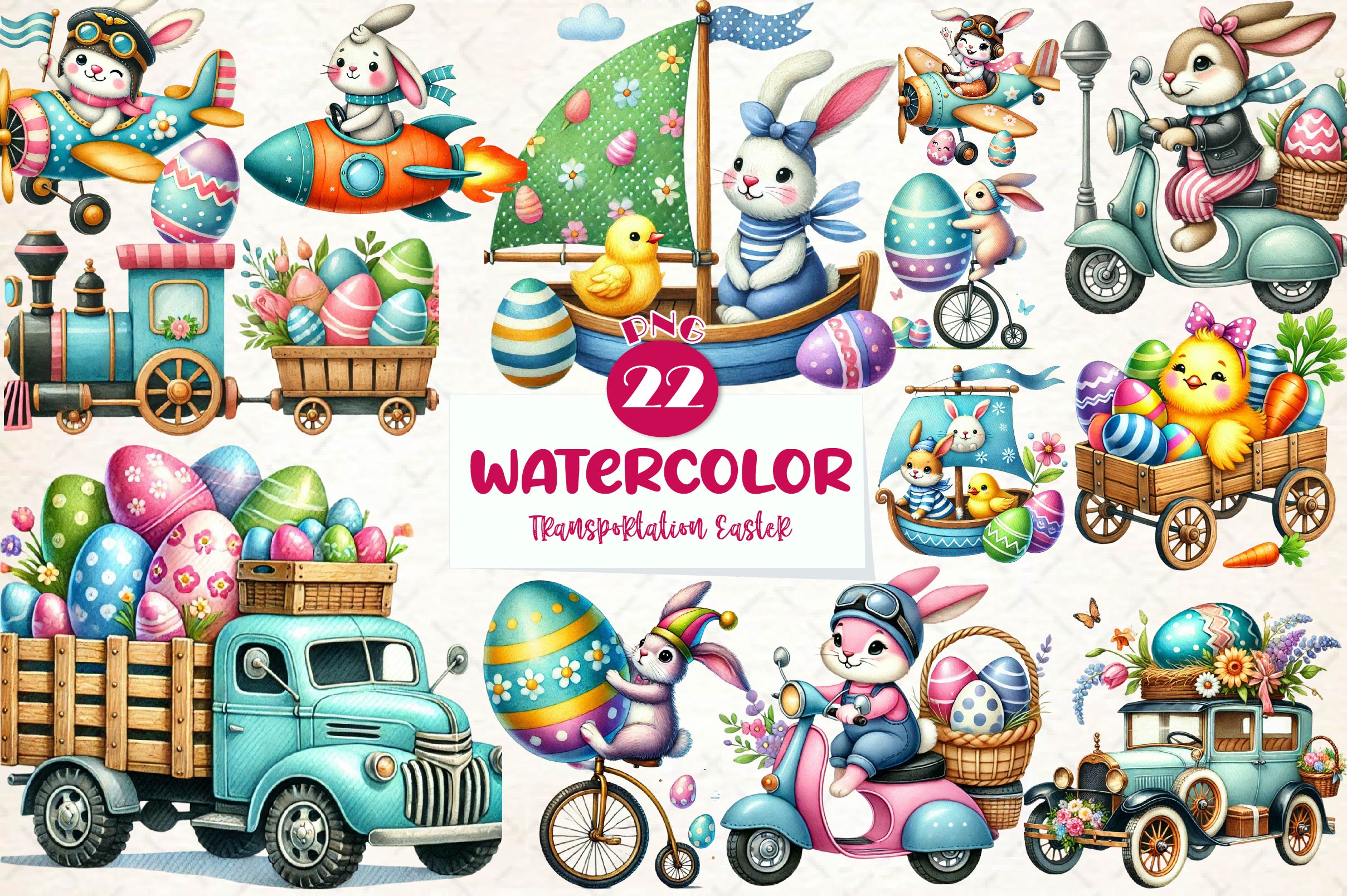 Transportation Easter Clipart Bundle