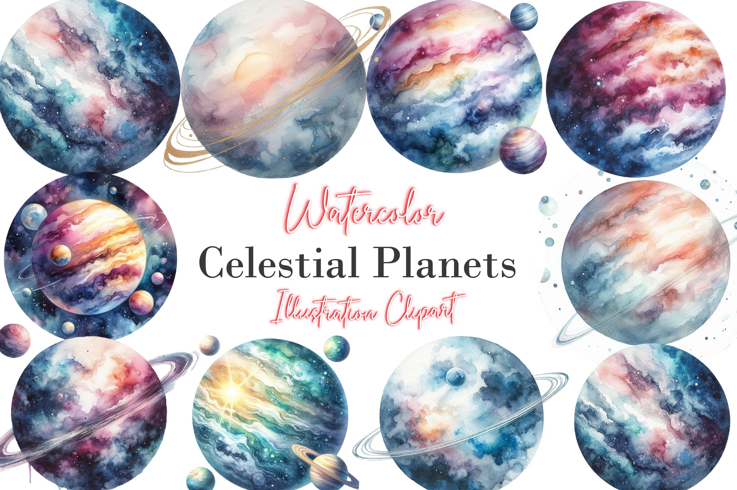 Celestial Planets Clipart Bundle