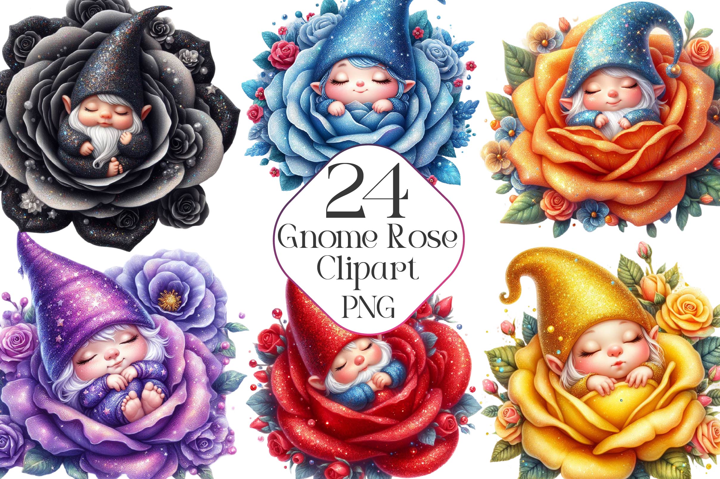 Cute Gnome Rose Clipart Bundle