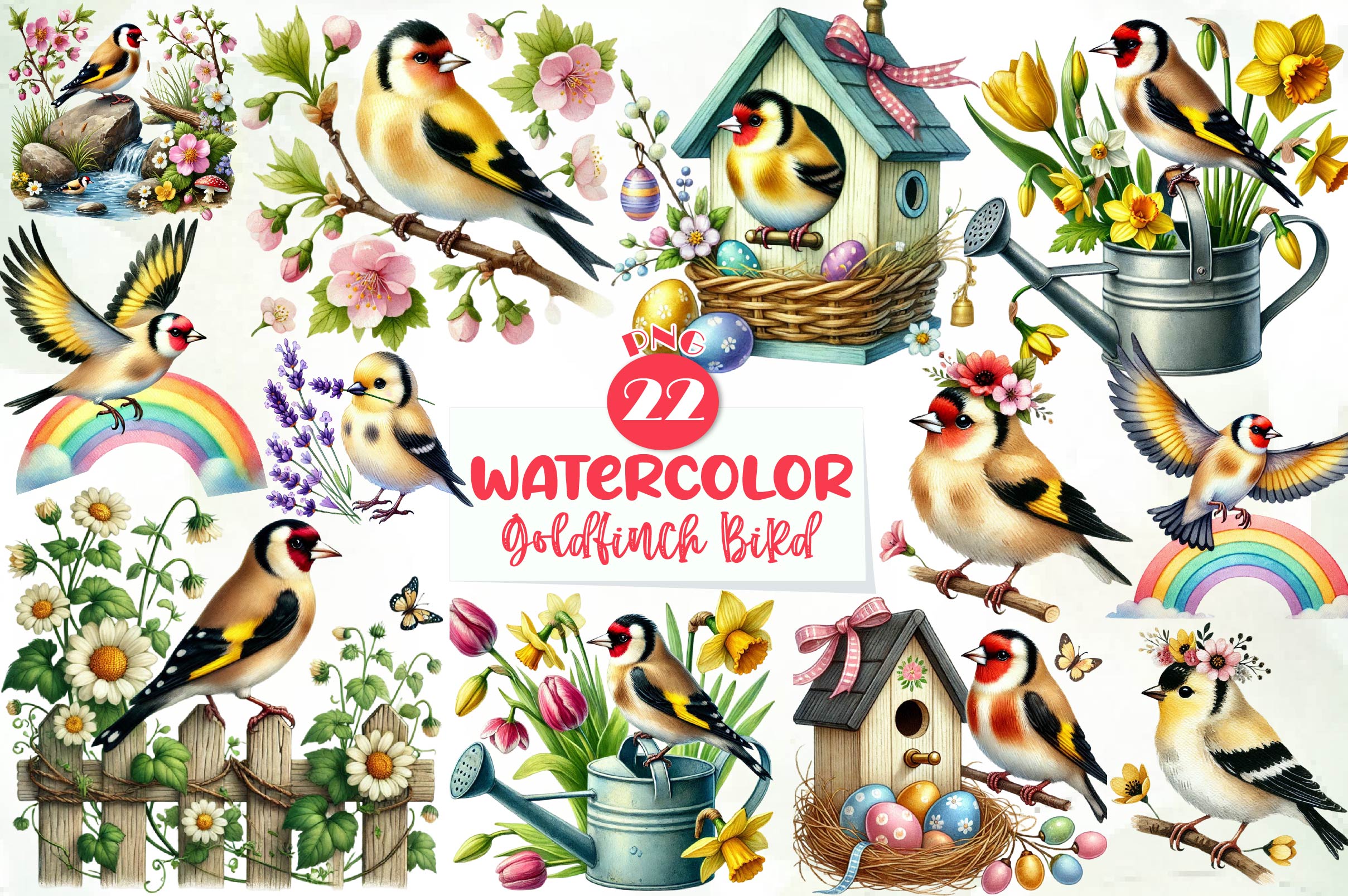 Spring Goldfinch Bird Clipart Bundle