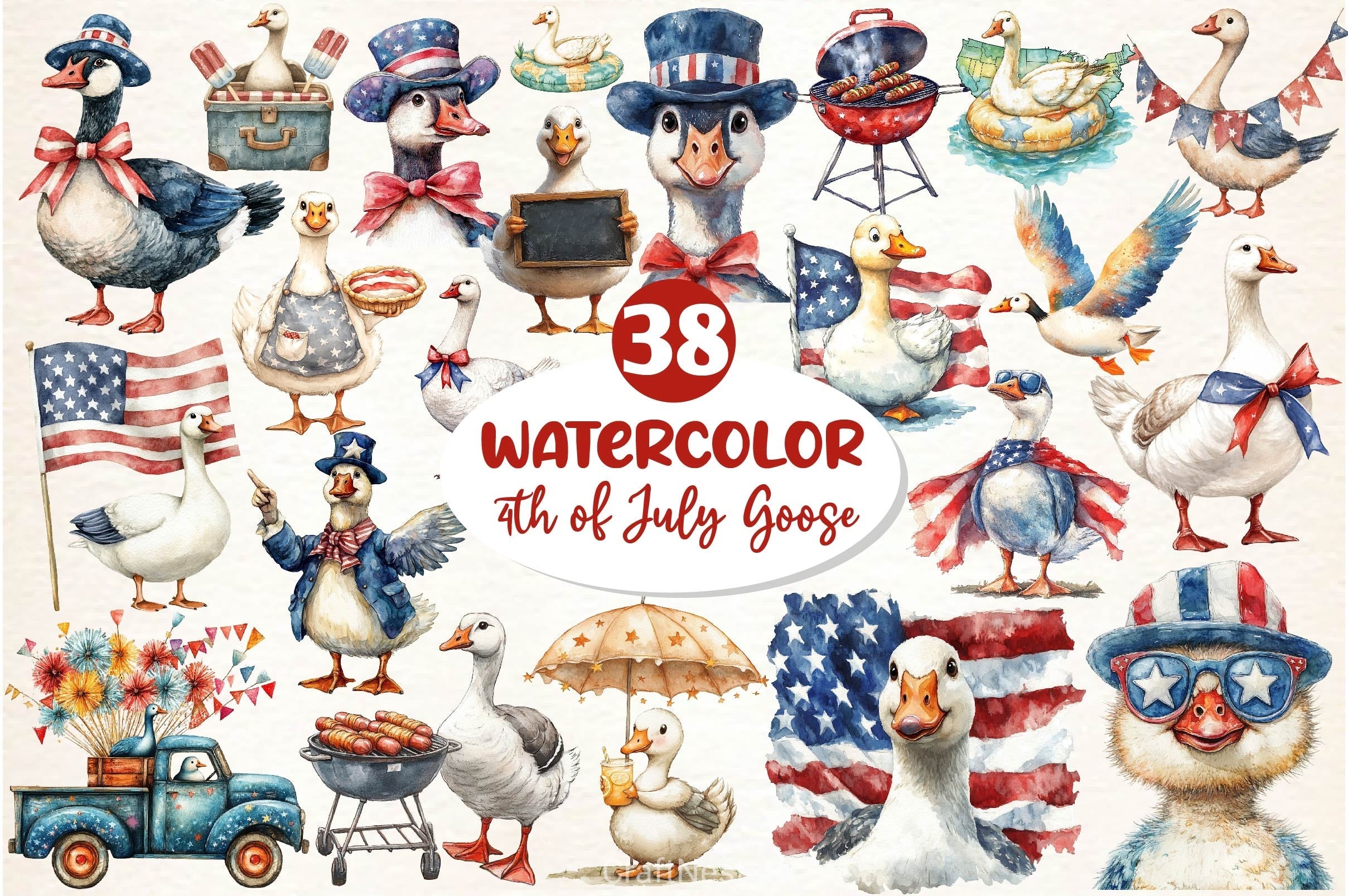 4th Of July Goose Clipart Bundle 2