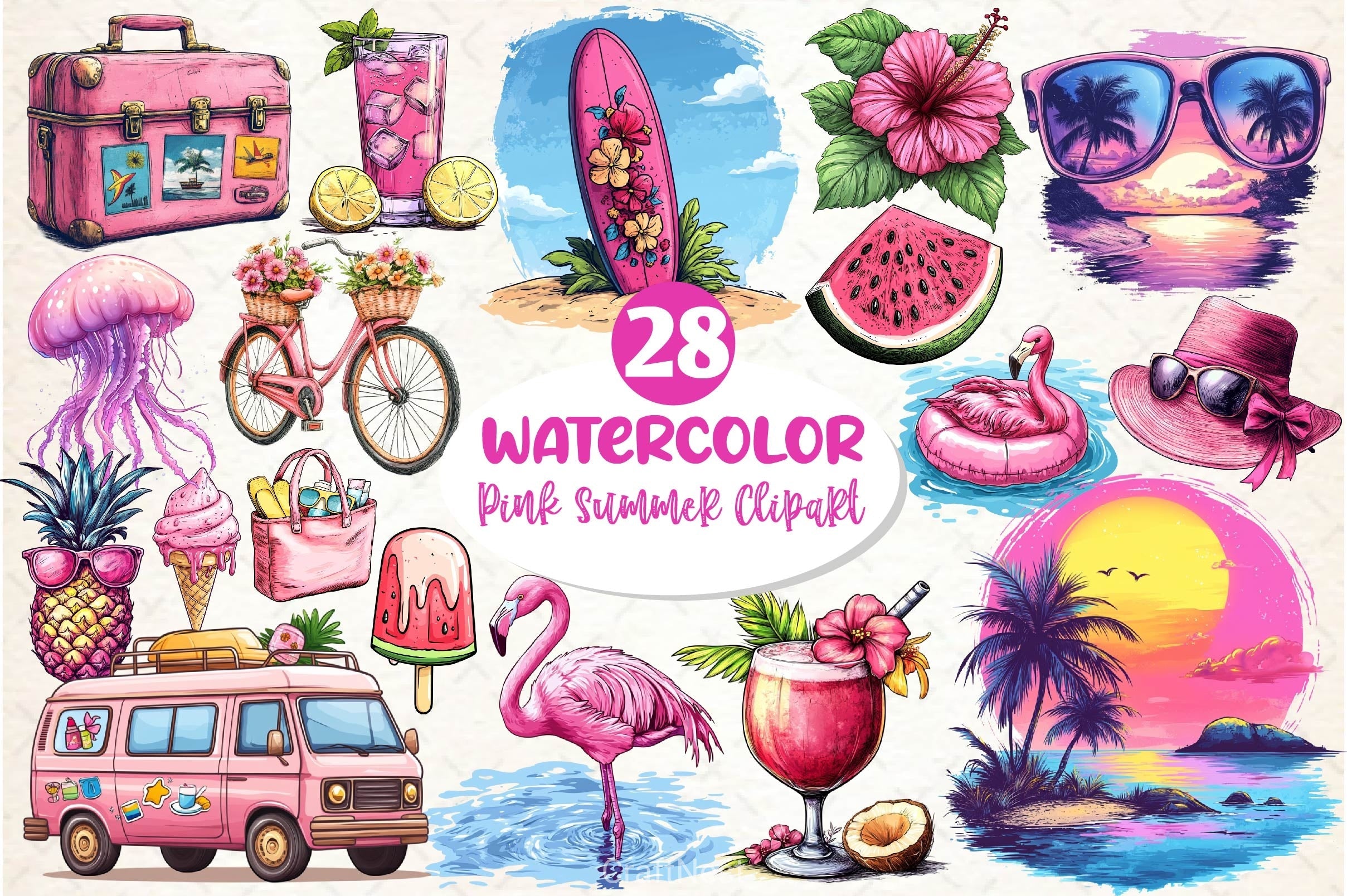 Pink Summer Clipart Bundle 3