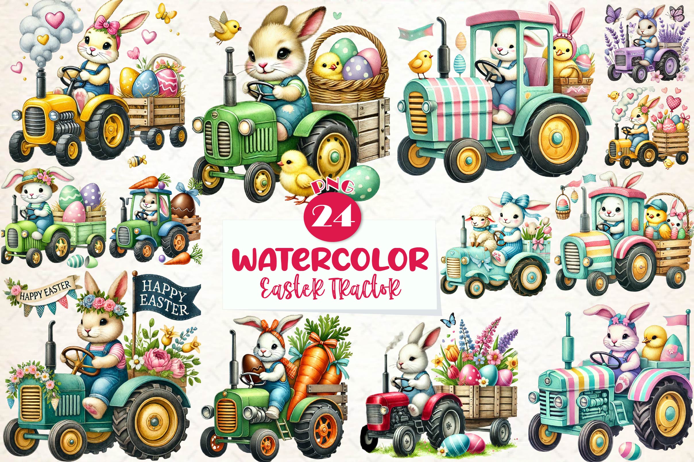 Easter Bunny Tractor Clipart Bundle