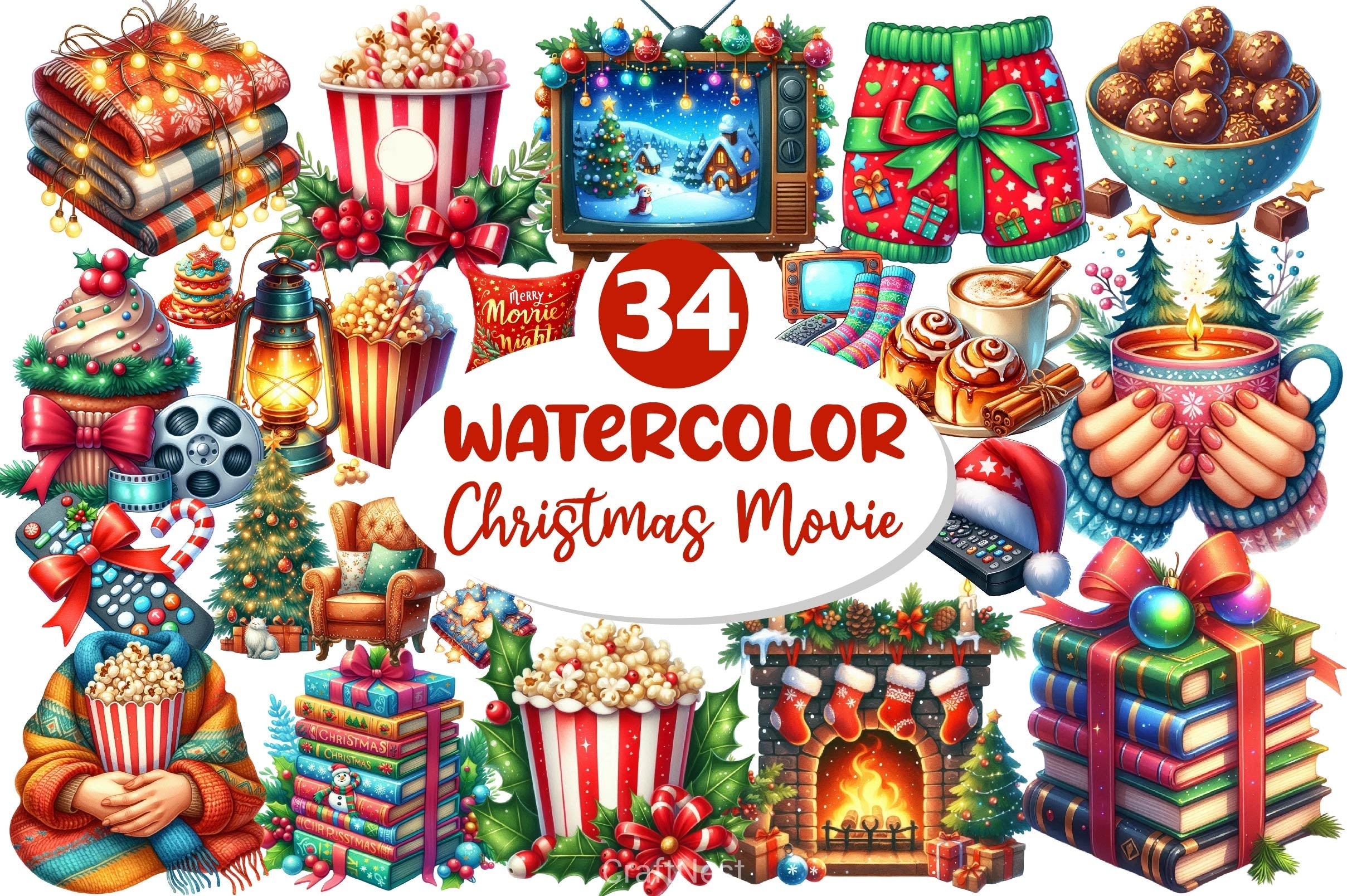 Christmas Movie Night Clipart Bundle 2