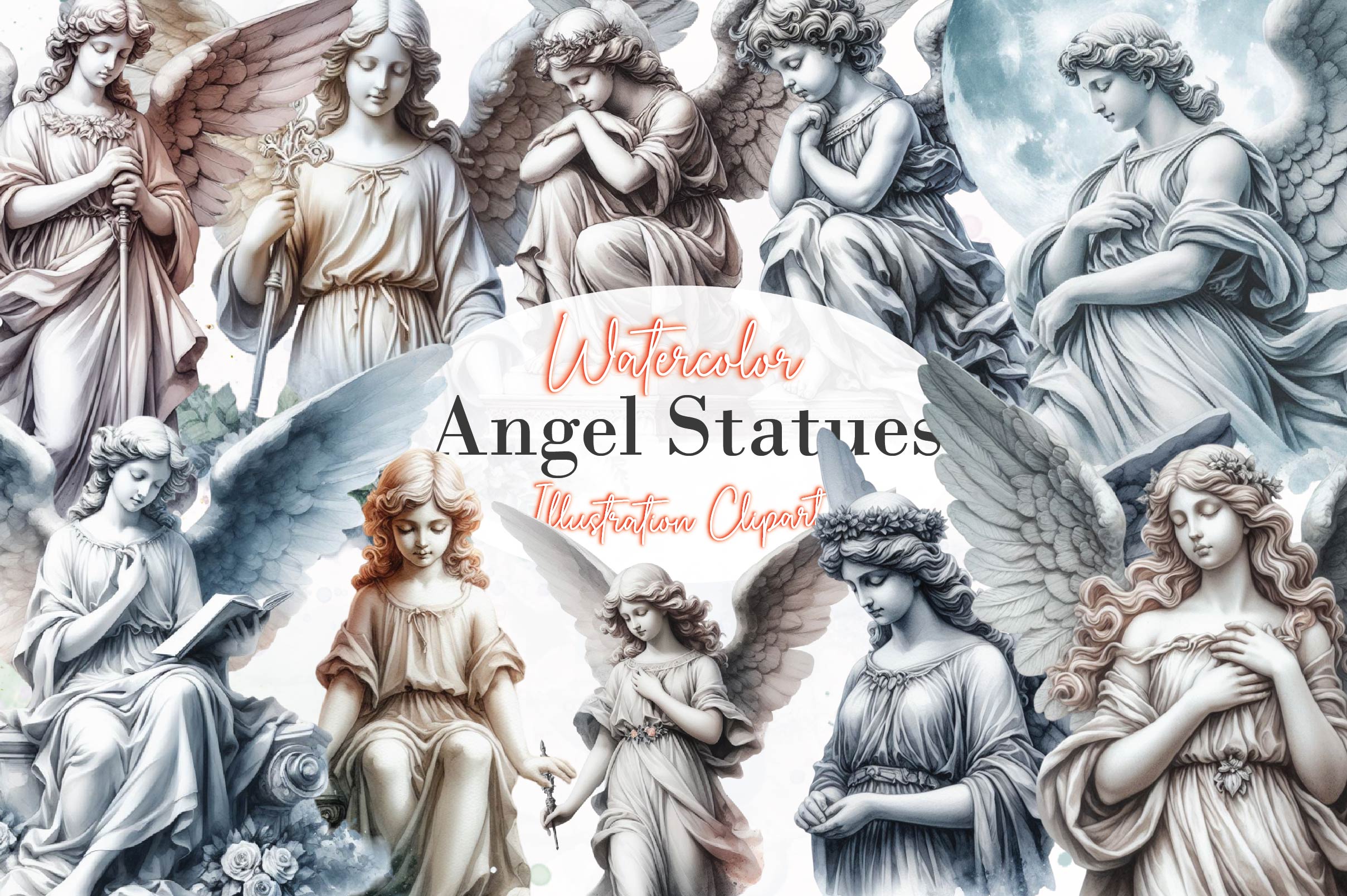 Angel Statues Clipart Bundle