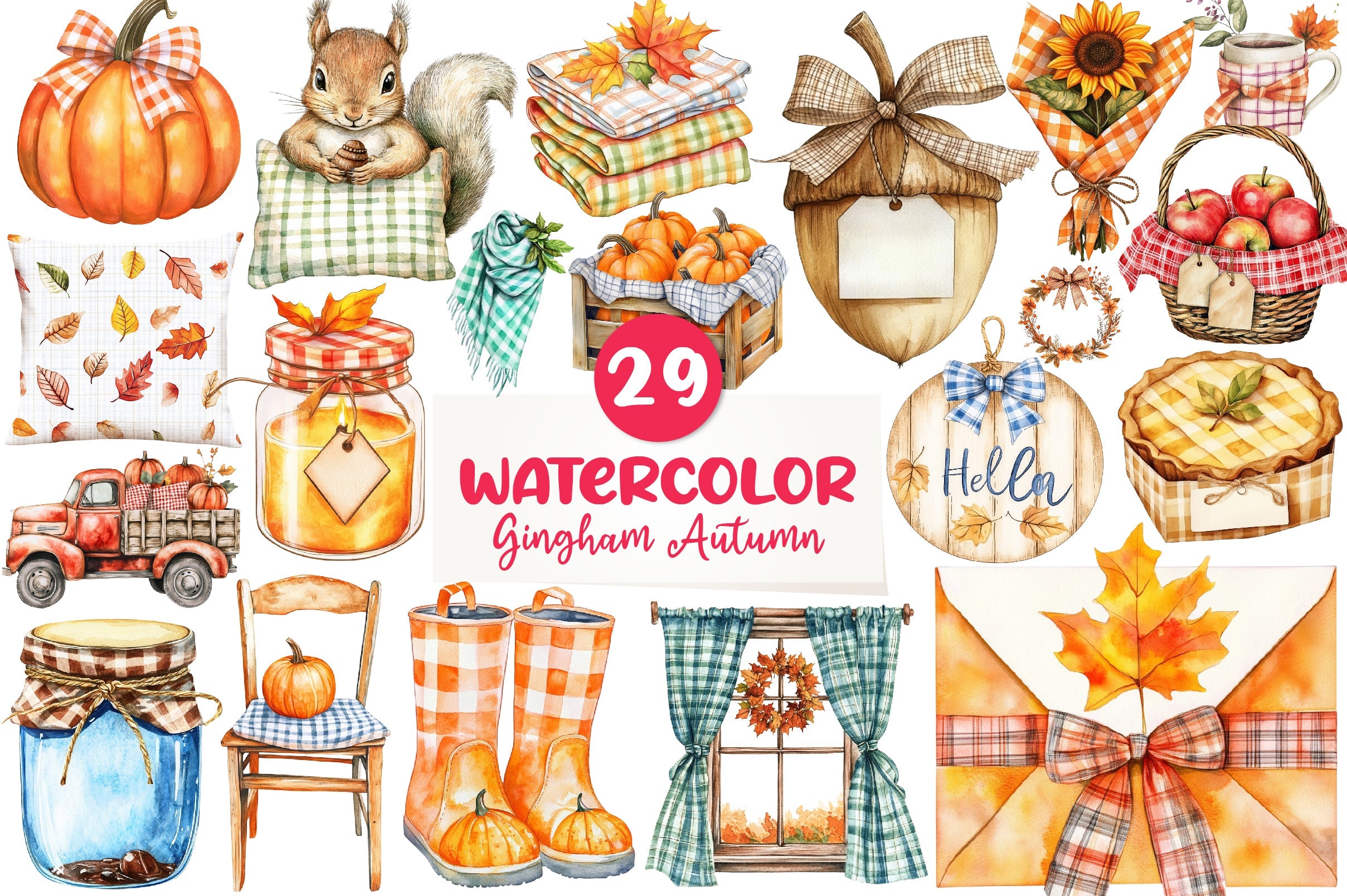 Gingham Autumn Clipart Bundle 1