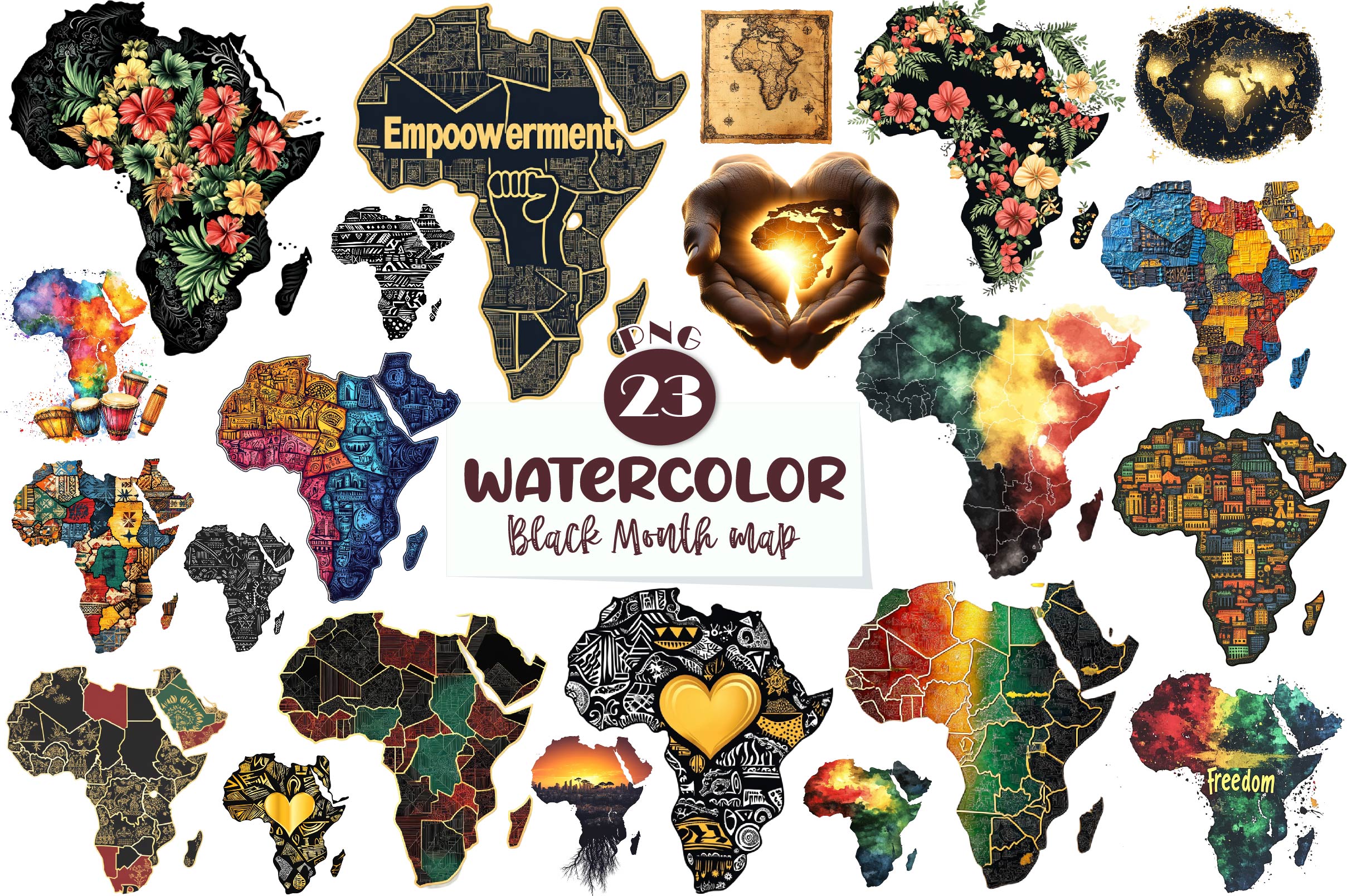 Black Month Map Clipart Bundle