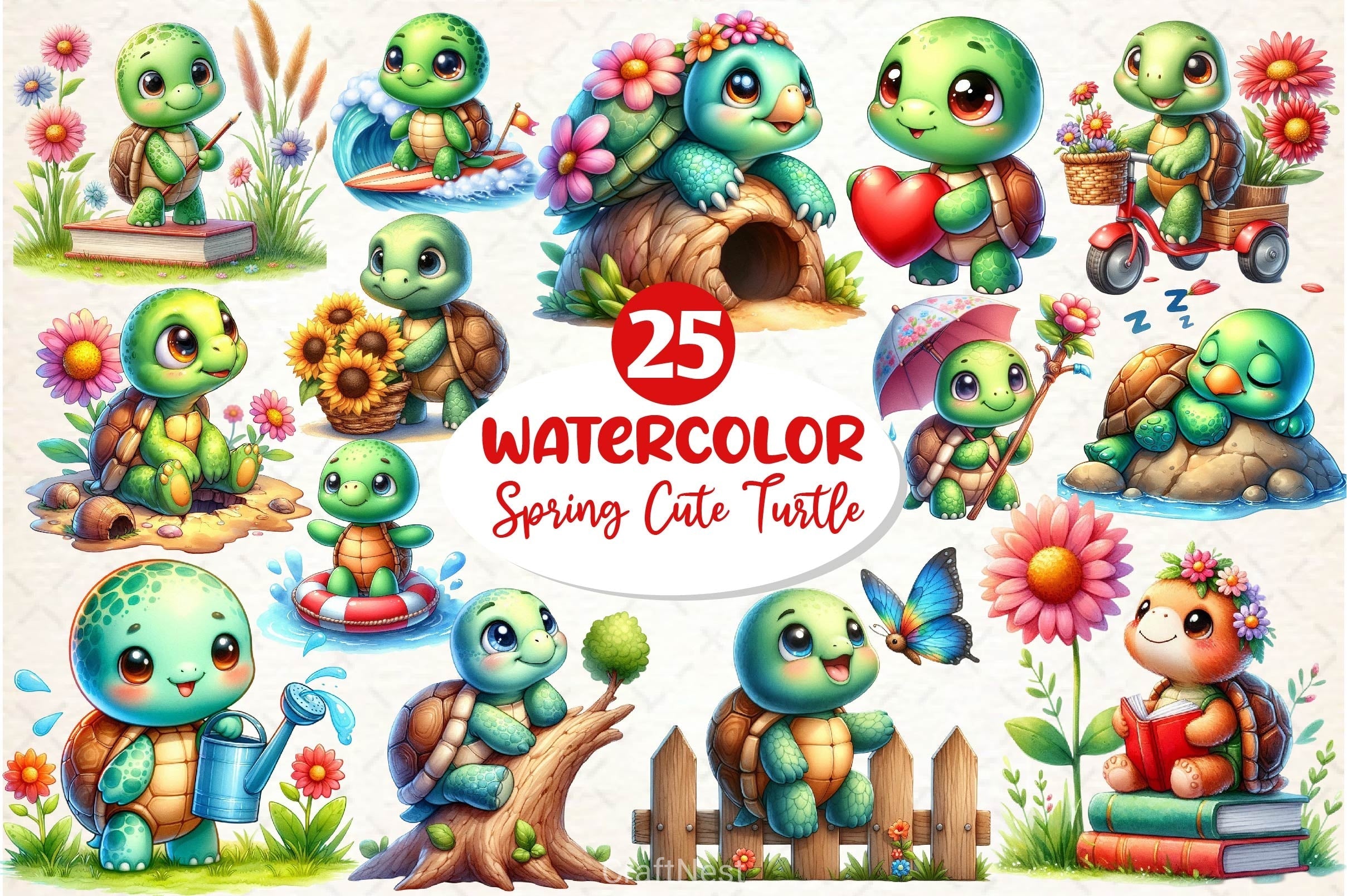 Spring Cute Turtle Clipart Bundle