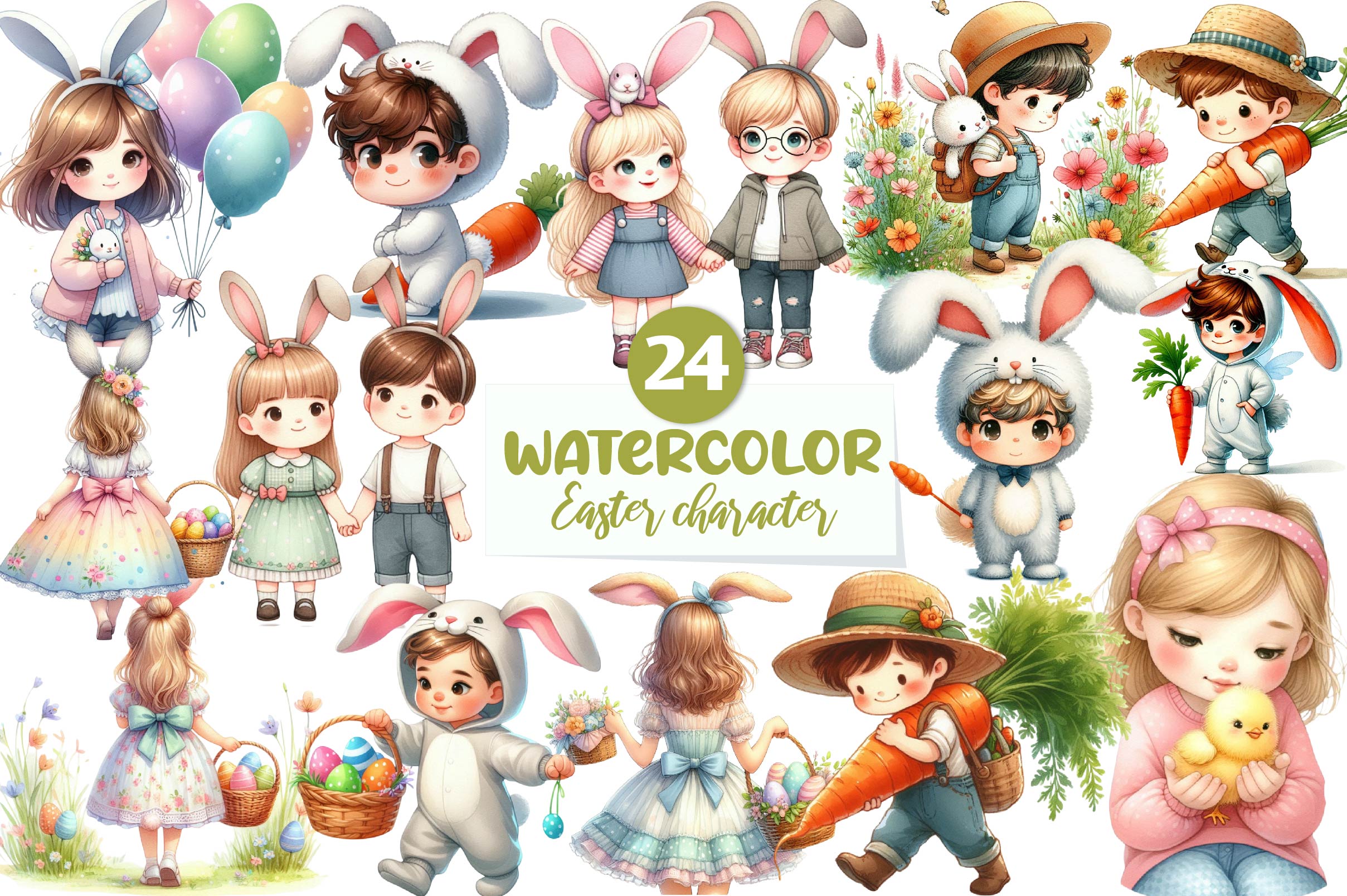 Easter Day Character Clipart Bundle