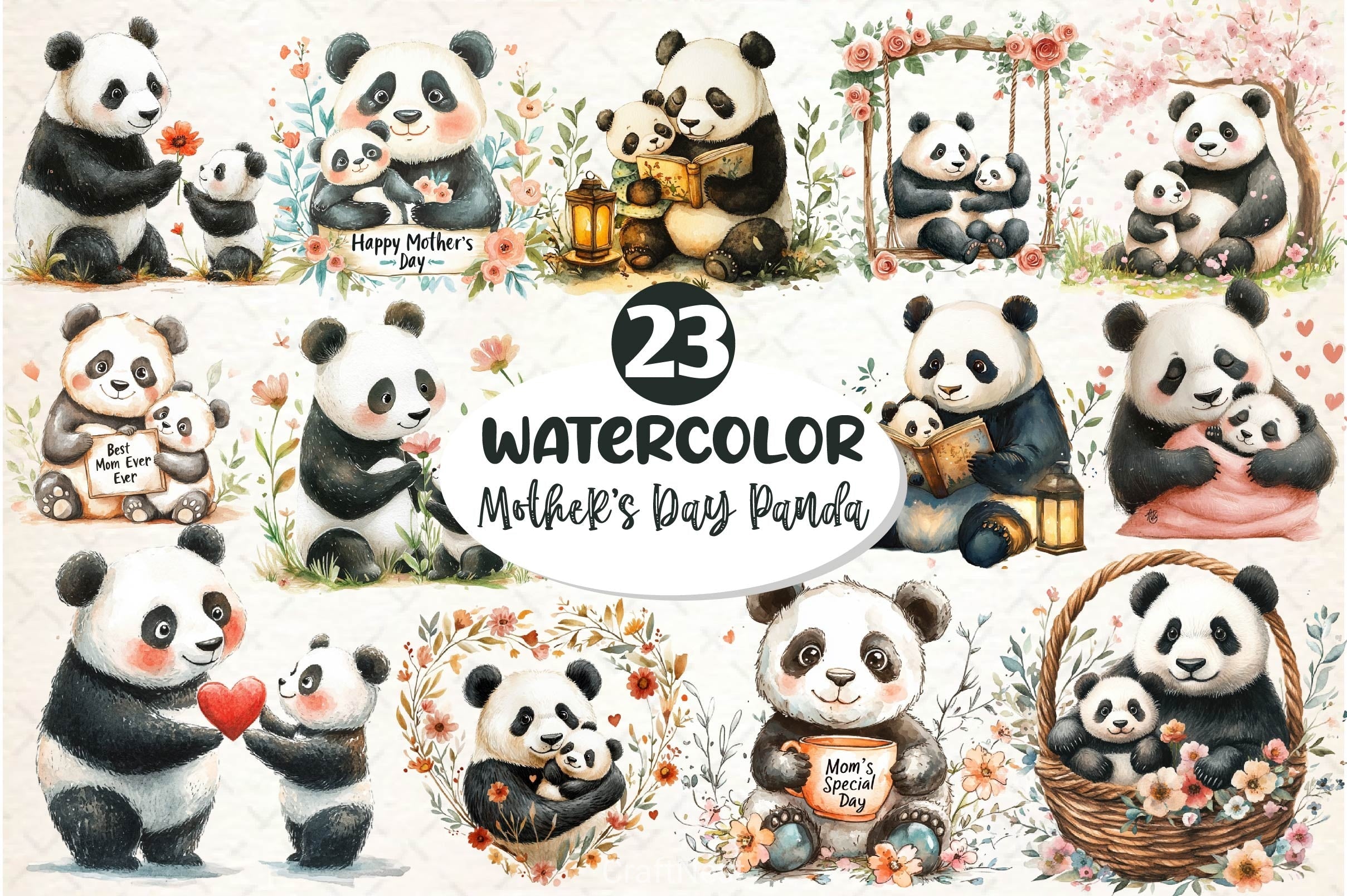 Mother's Day Panda Clipart Bundle