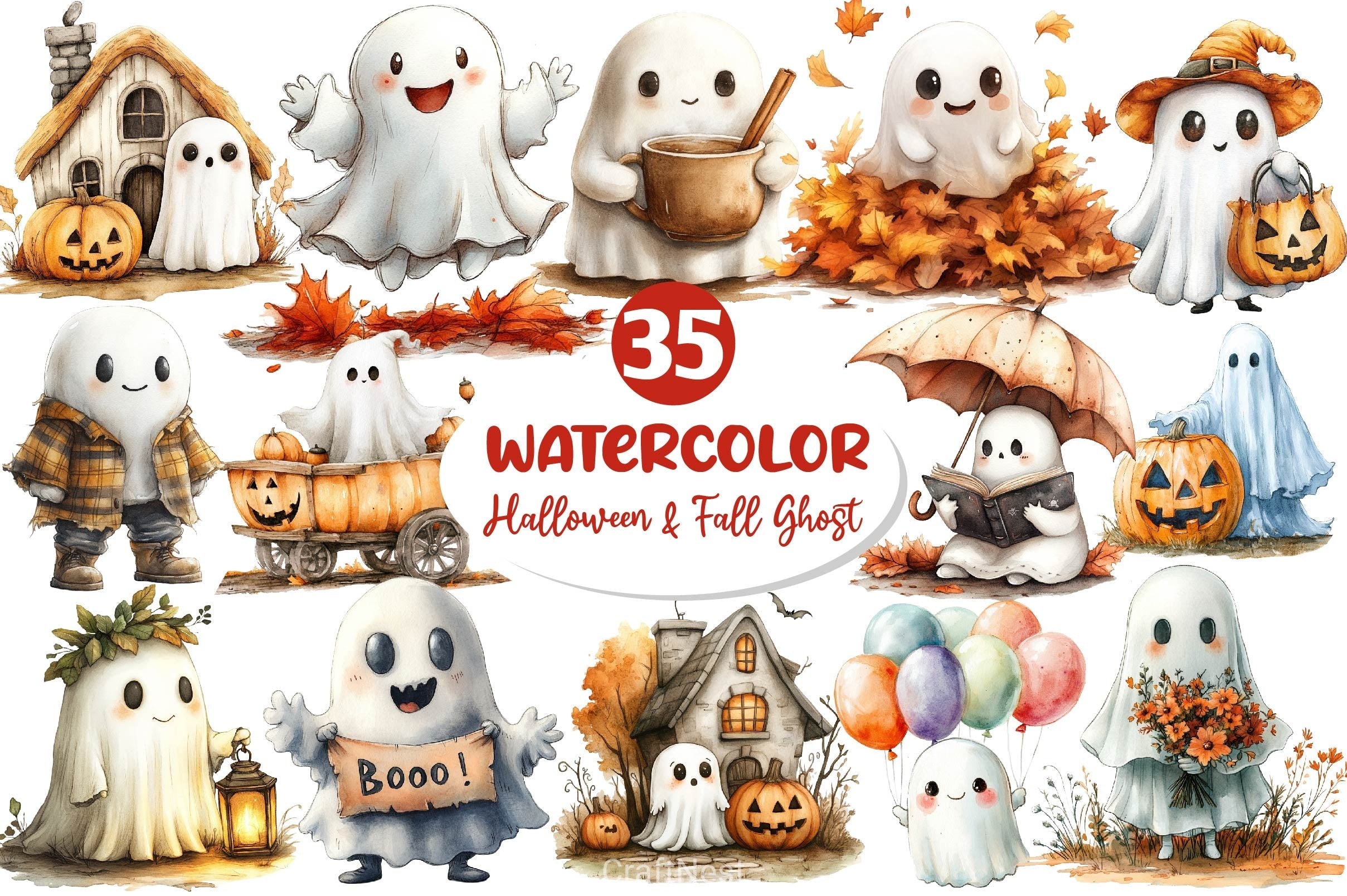 Halloween & Fall Ghost Clipart Bundle