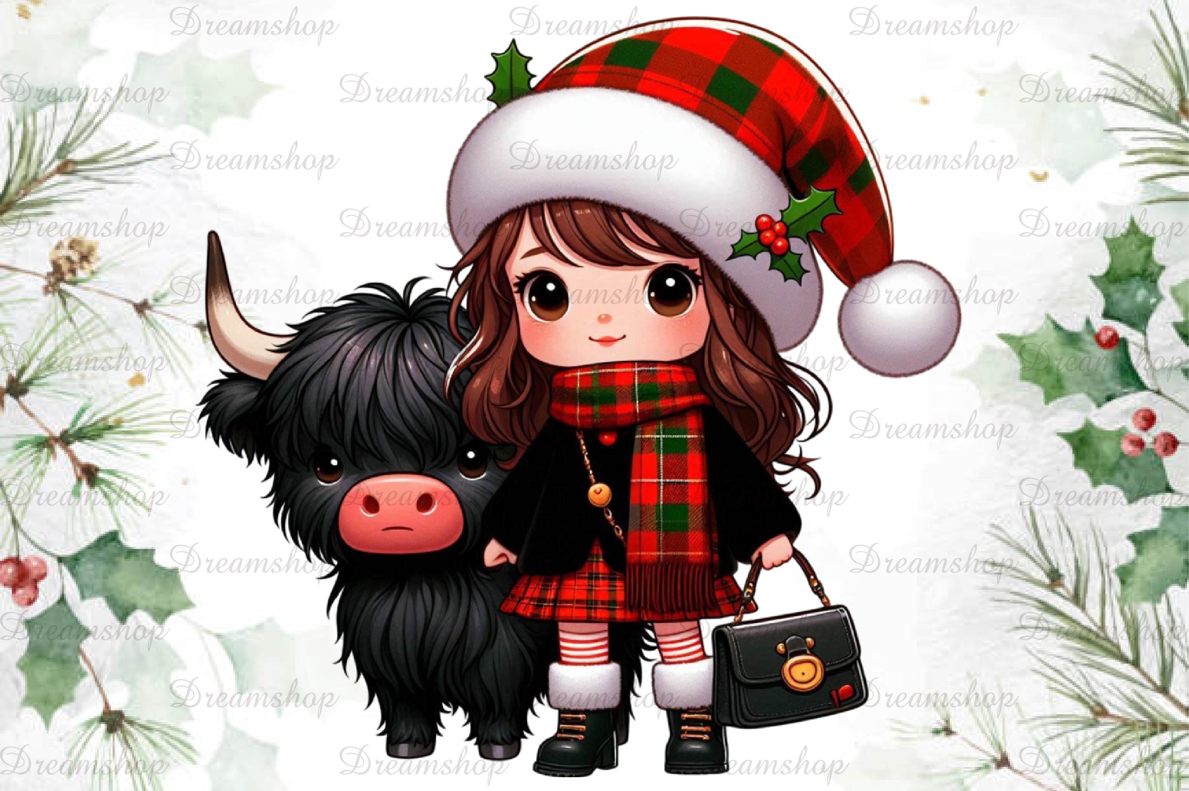 African American Christmas Girl Clipart Bundle 1