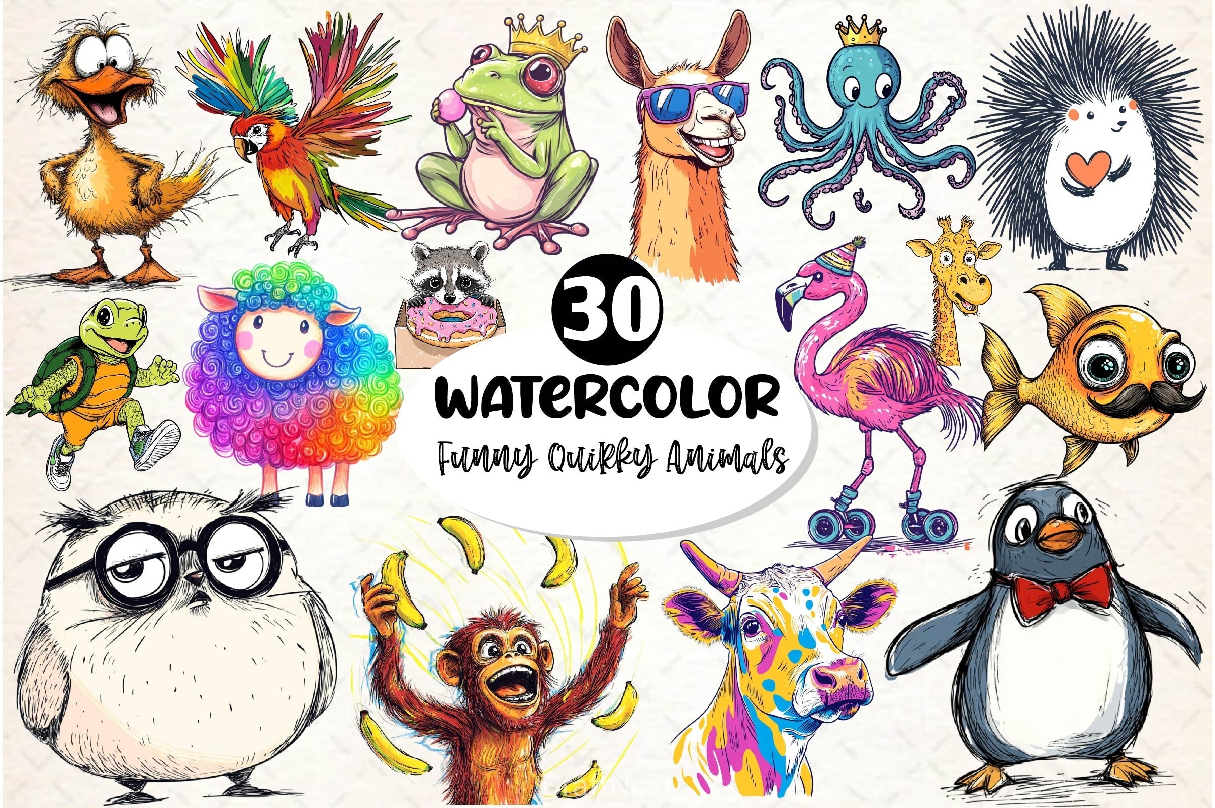 Funny Quirky Animals Clipart Bundle 2