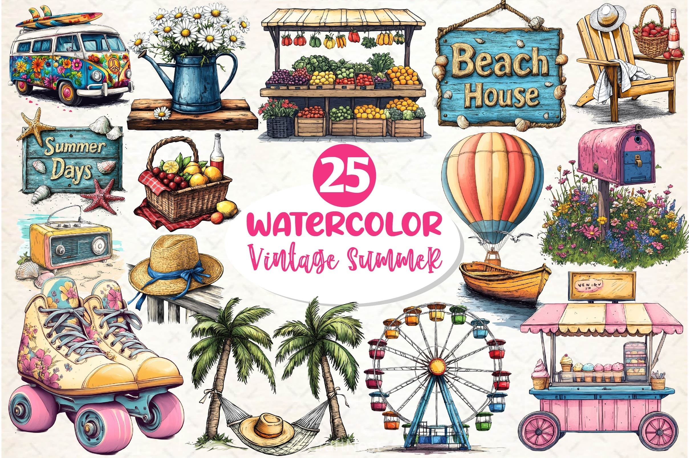 Vintage Summer Decorations Clipart Bundle 3
