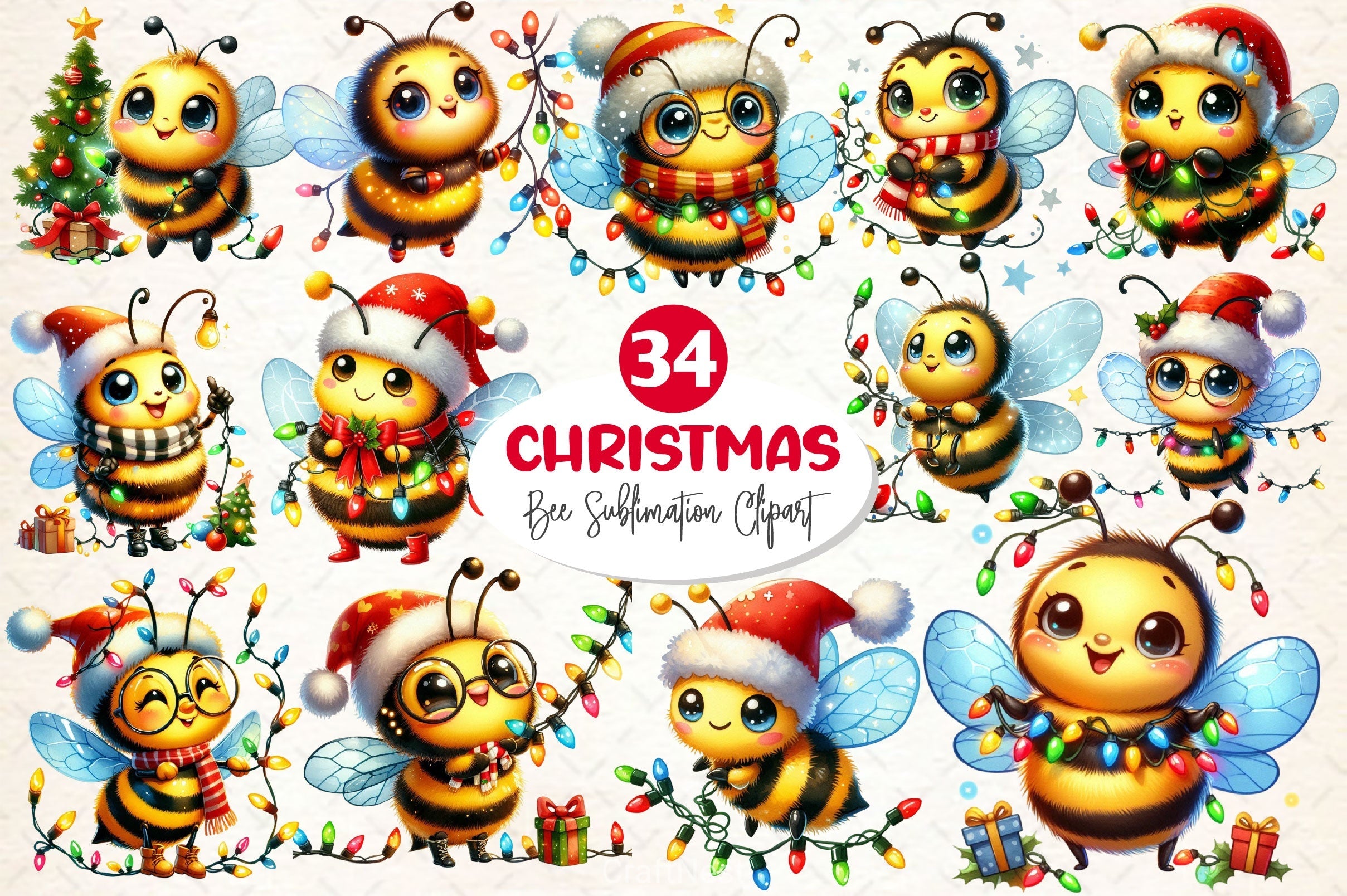 Christmas Funny Bee Clipart Bundle 2