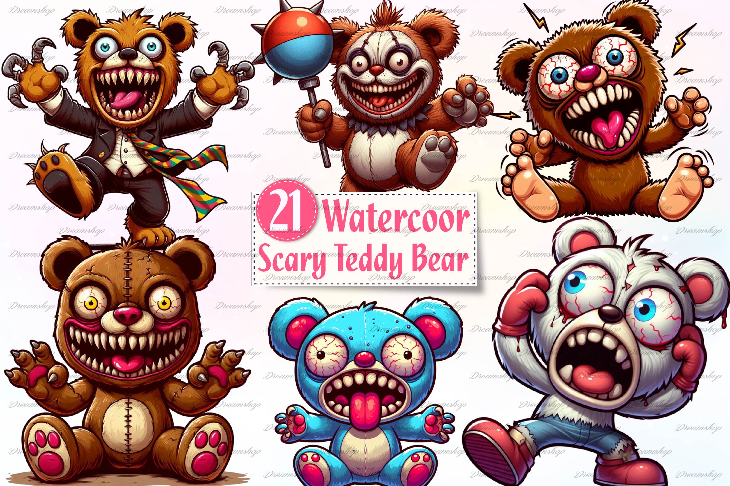 Spooky Scary Teddy Bear Clipart Bundle