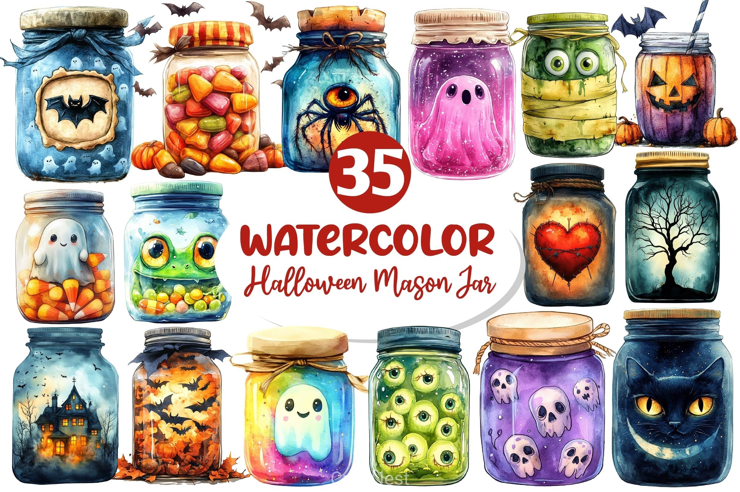 Halloween Mason Jar Clipart Bundle