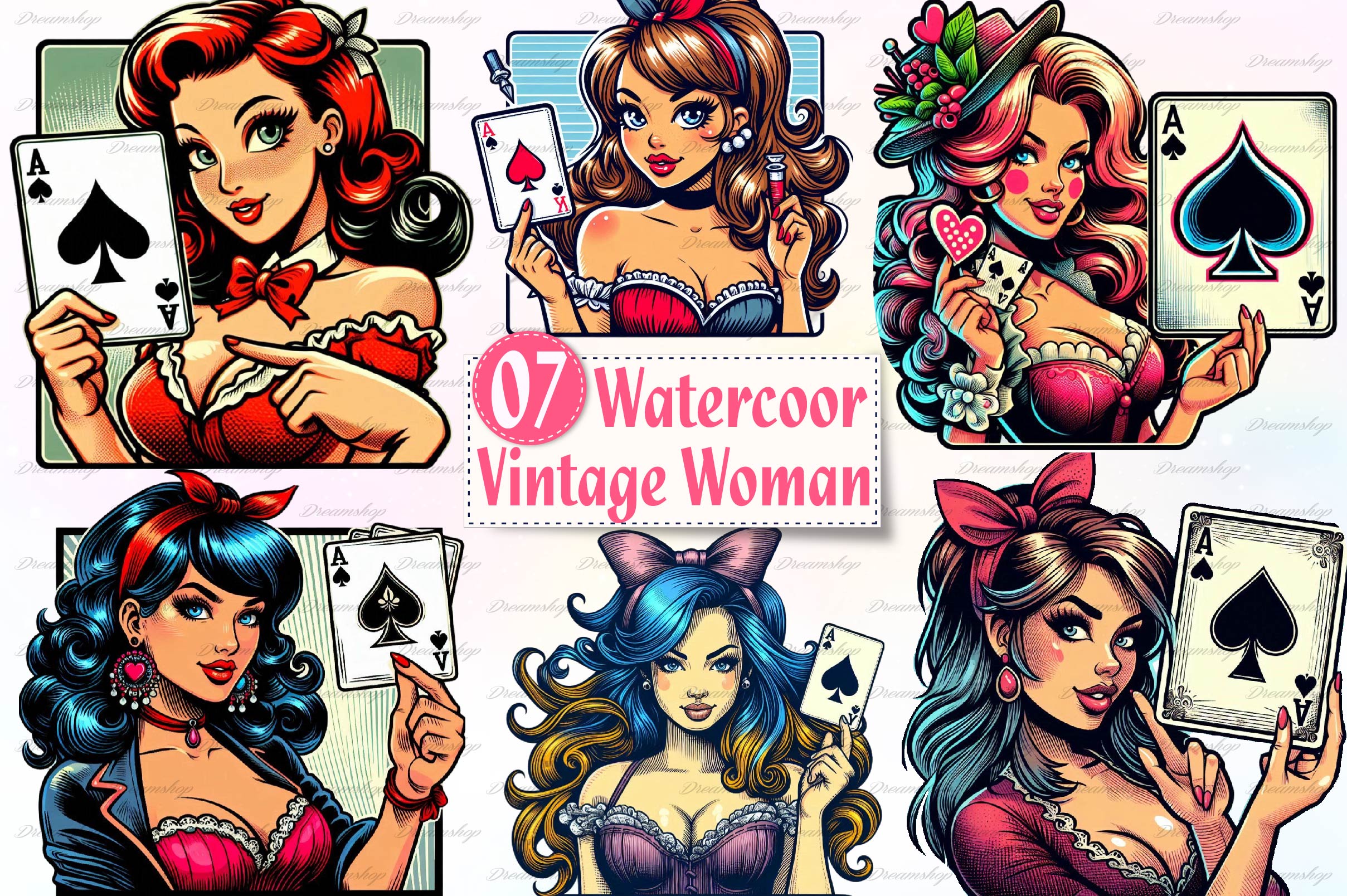 Vintage Woman Tarot Card Clipart Bundle