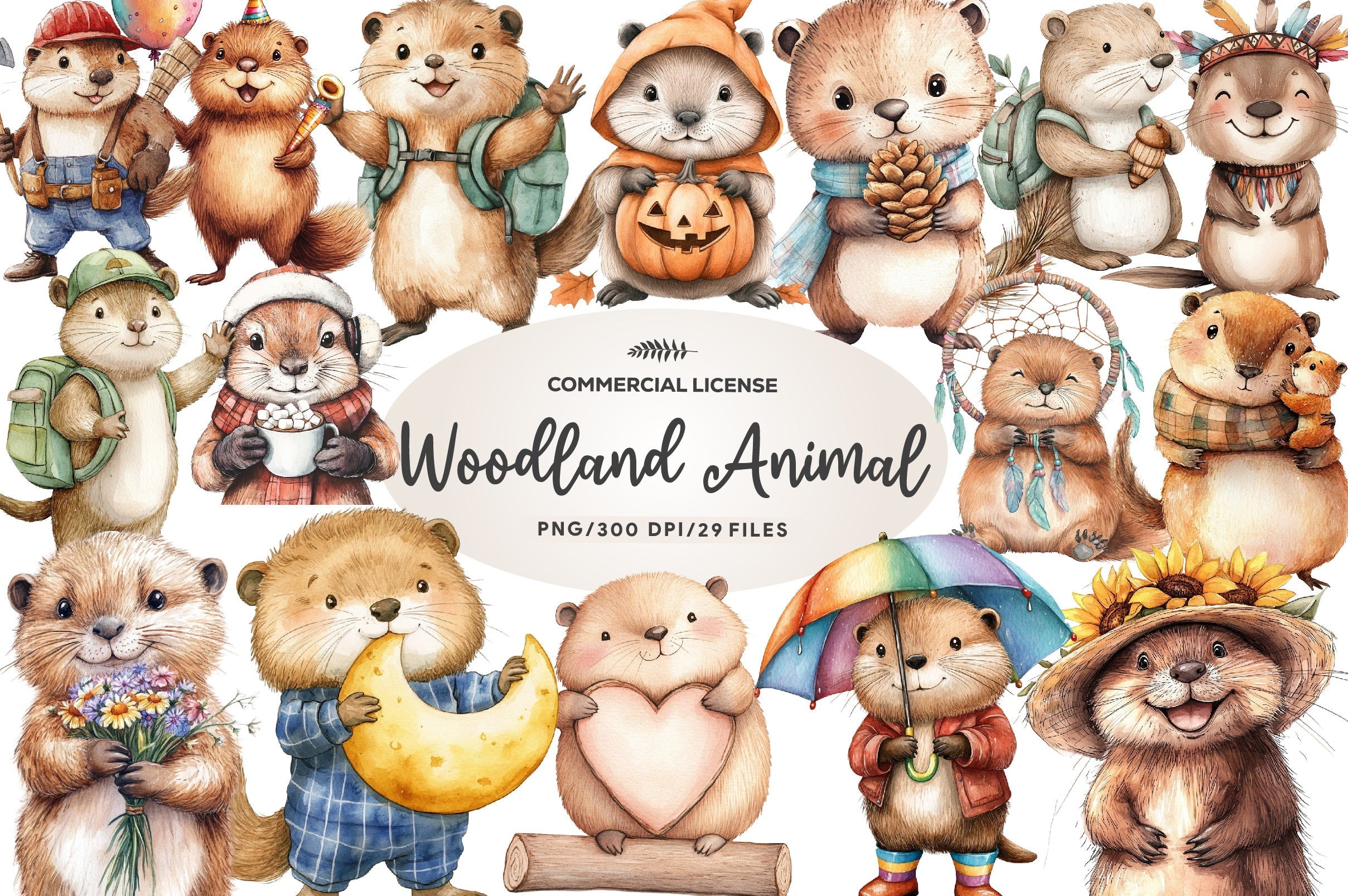Cute Beaver Clip Art Woodland Animals Clipart Bundle