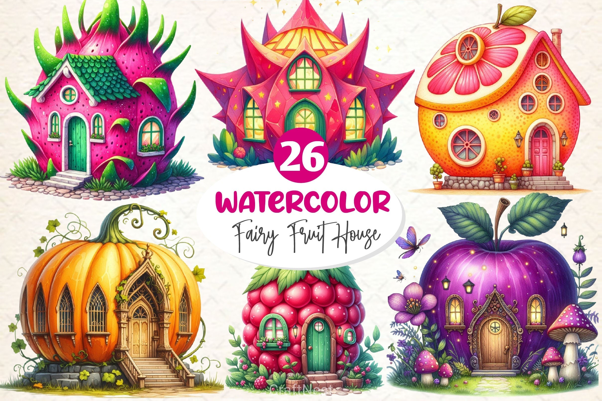 Fairy Fruit House Clipart Bundle 2