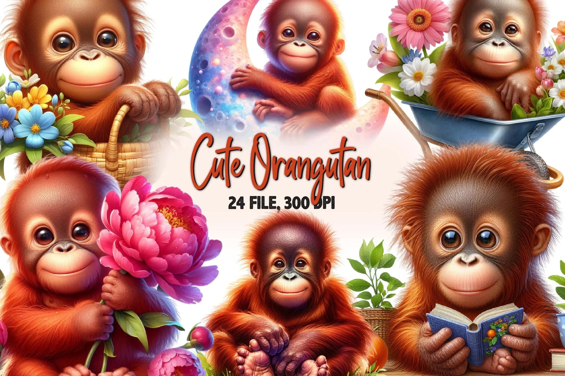 Cute Orangutan Clipart Bundle - CraftNest - Digital Crafting and Art