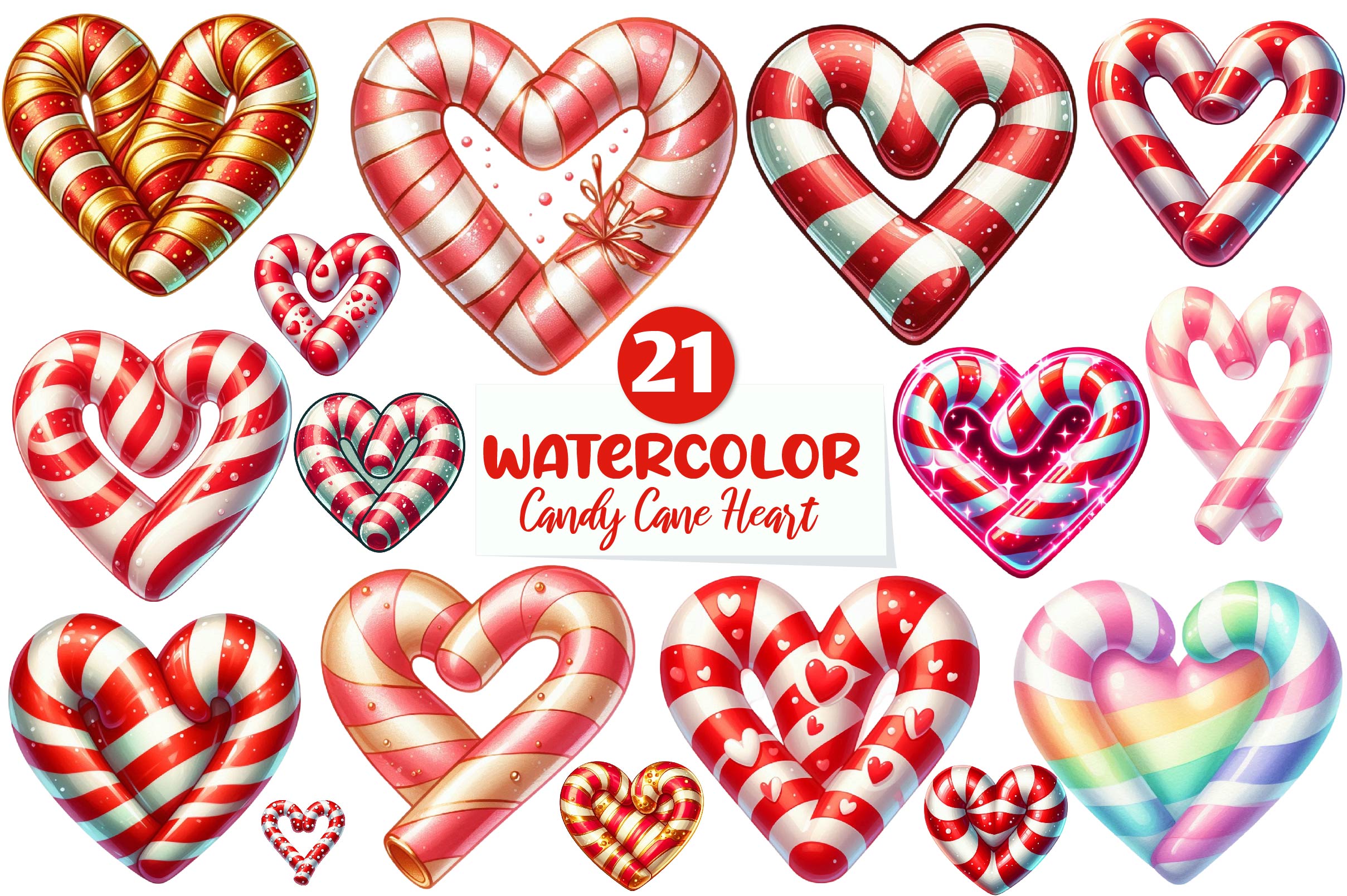 Christmas Candy Cane Heart Clipart Bundle