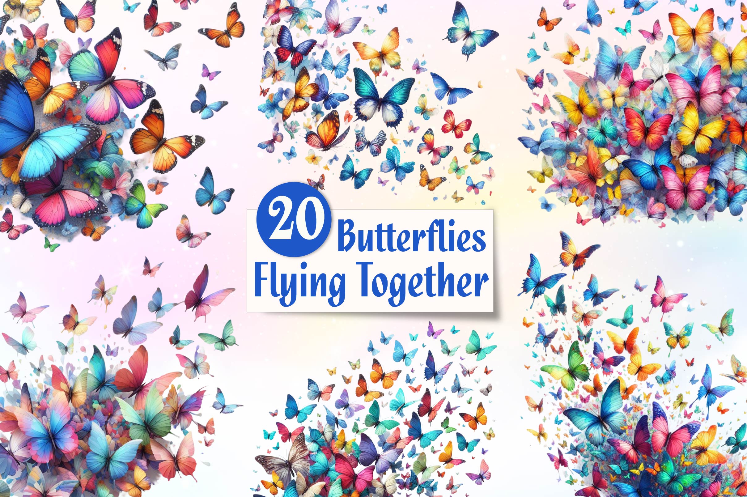 Butterflies Flying Together Clipart Bundle