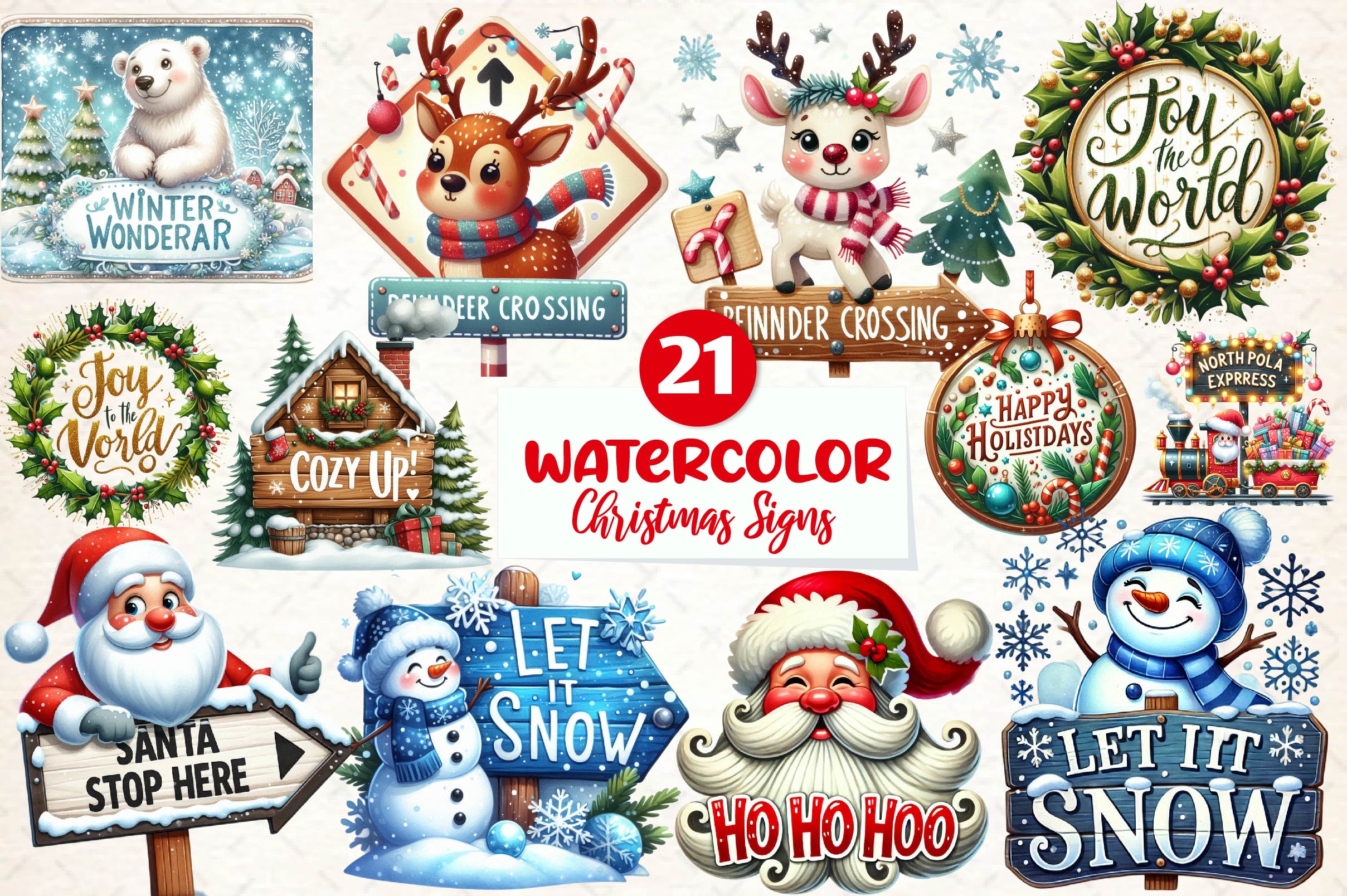 Cute Christmas Signs Clipart Bundle