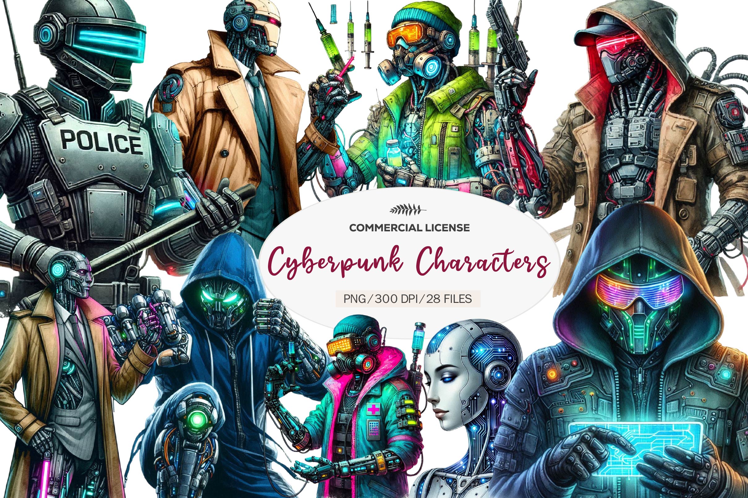 Cyberpunk Characters Clipart Bundle