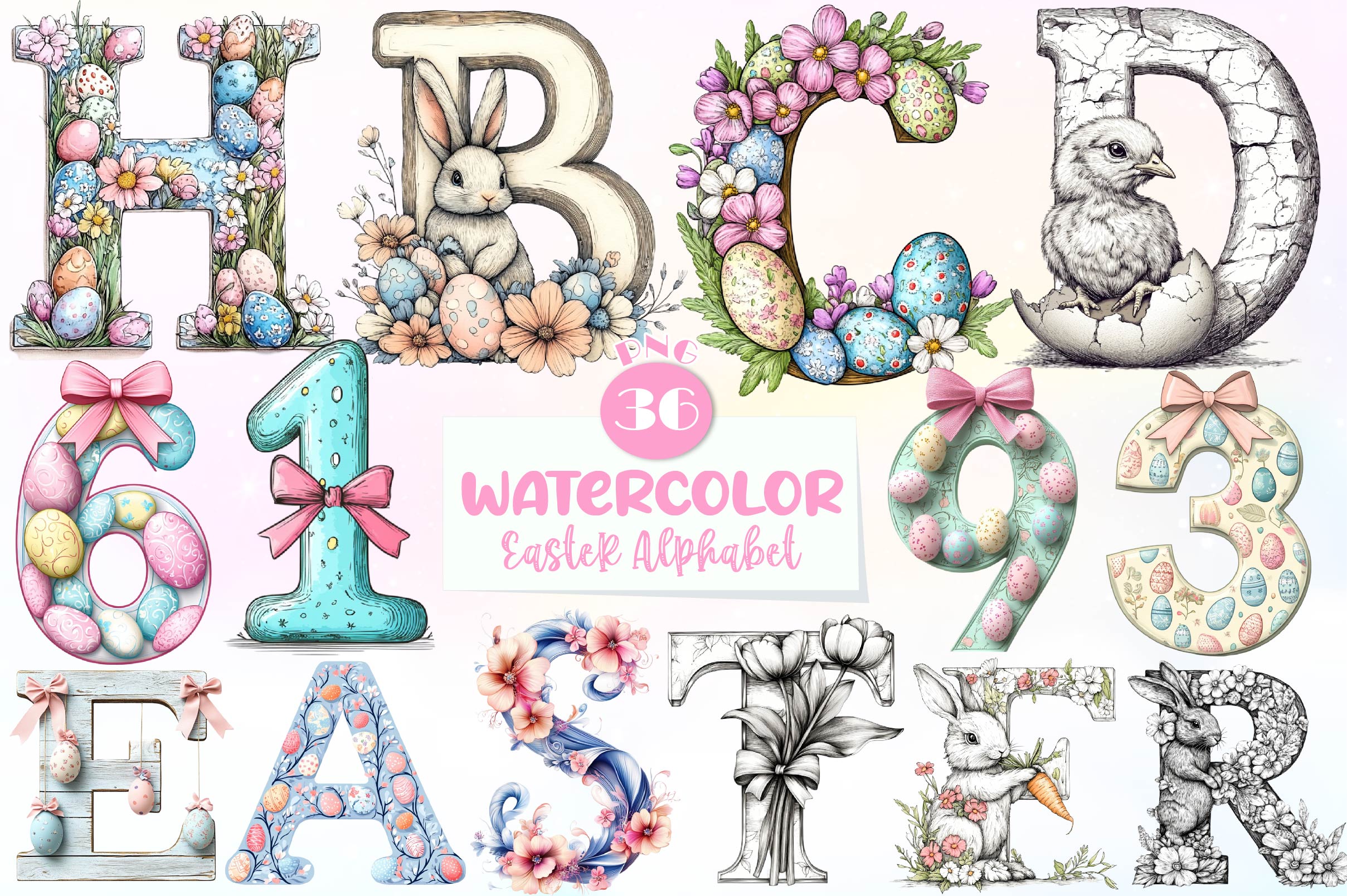 Easter Alphabet Clipart Bundle