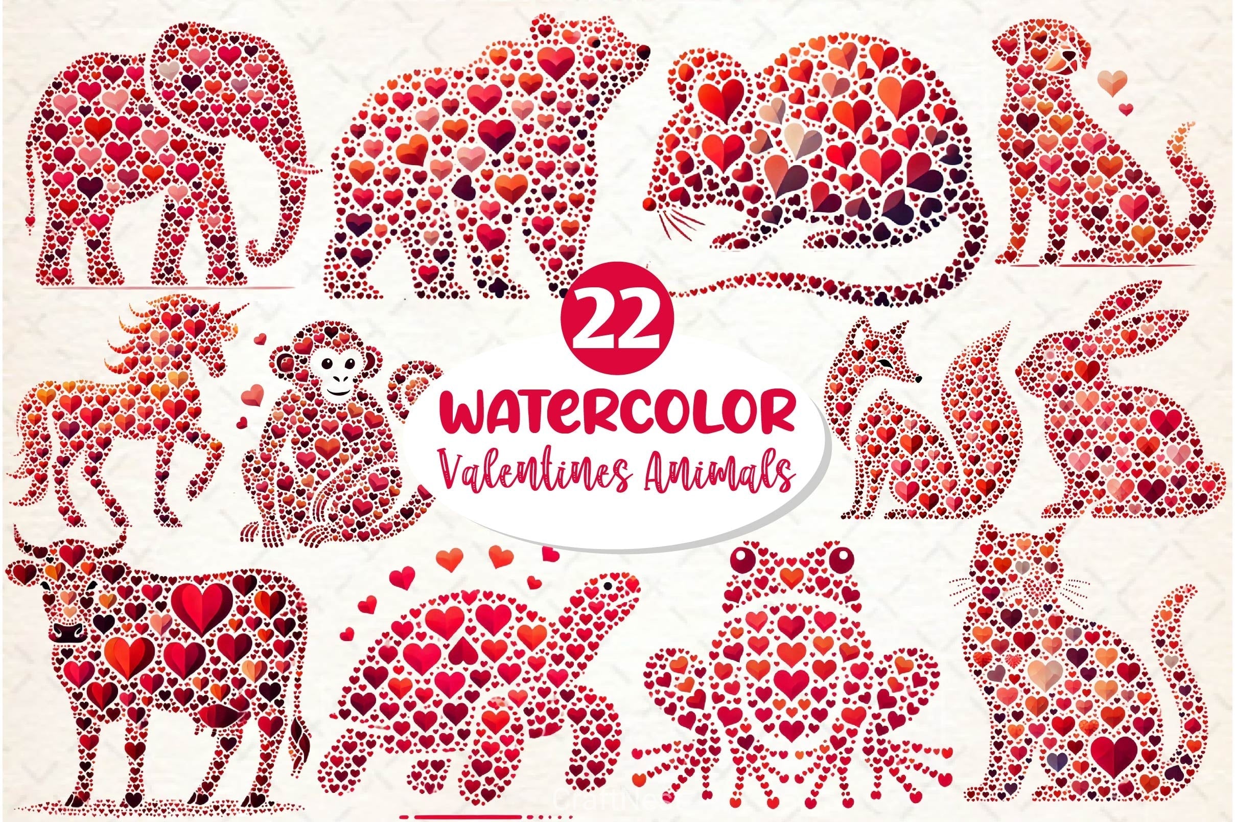 Valentines Day Animals Heart Clipart Bundle