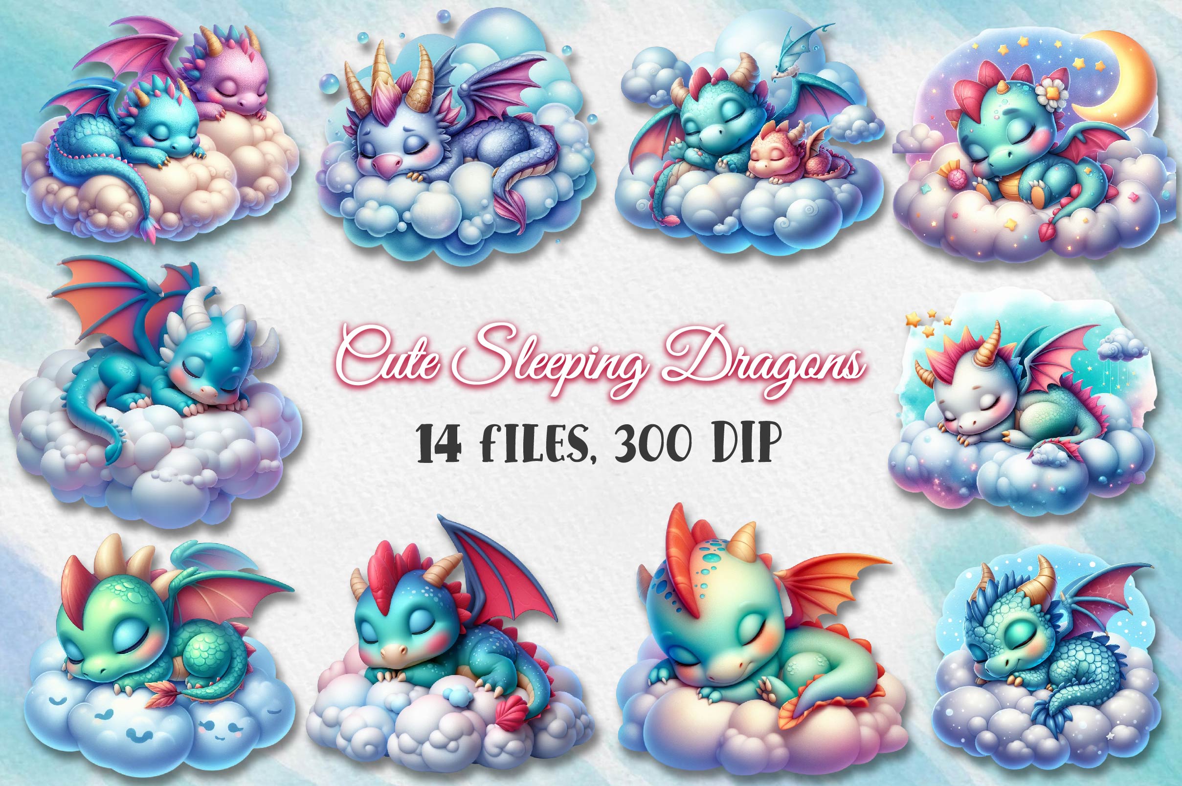 Dragons Cute Sleeping Dragons Clipart Bundle