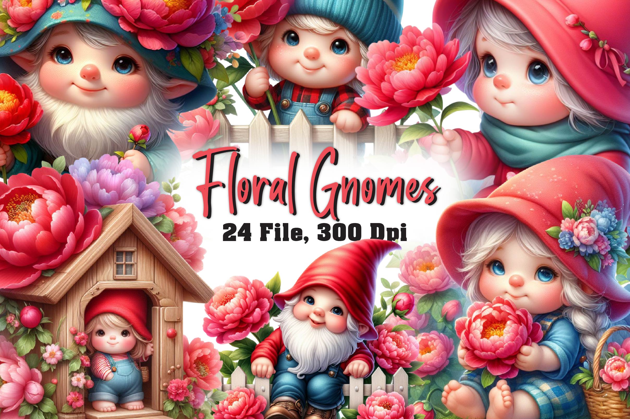 Floral Gnomes Clipart Bundle