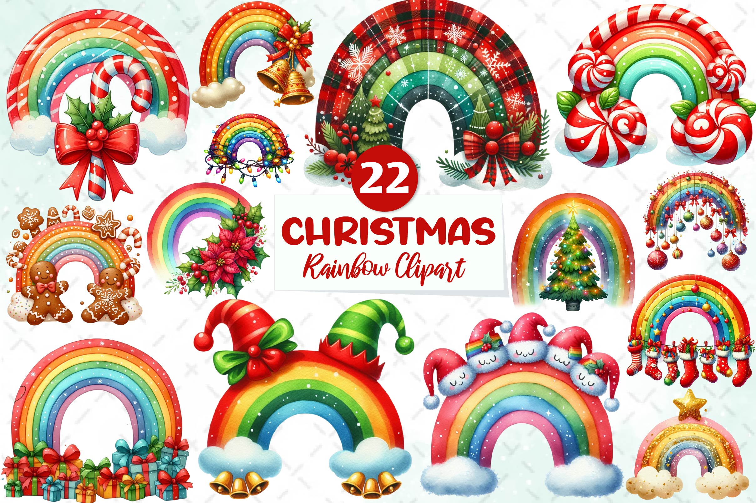 Christmas Rainbow Clipart Bundle