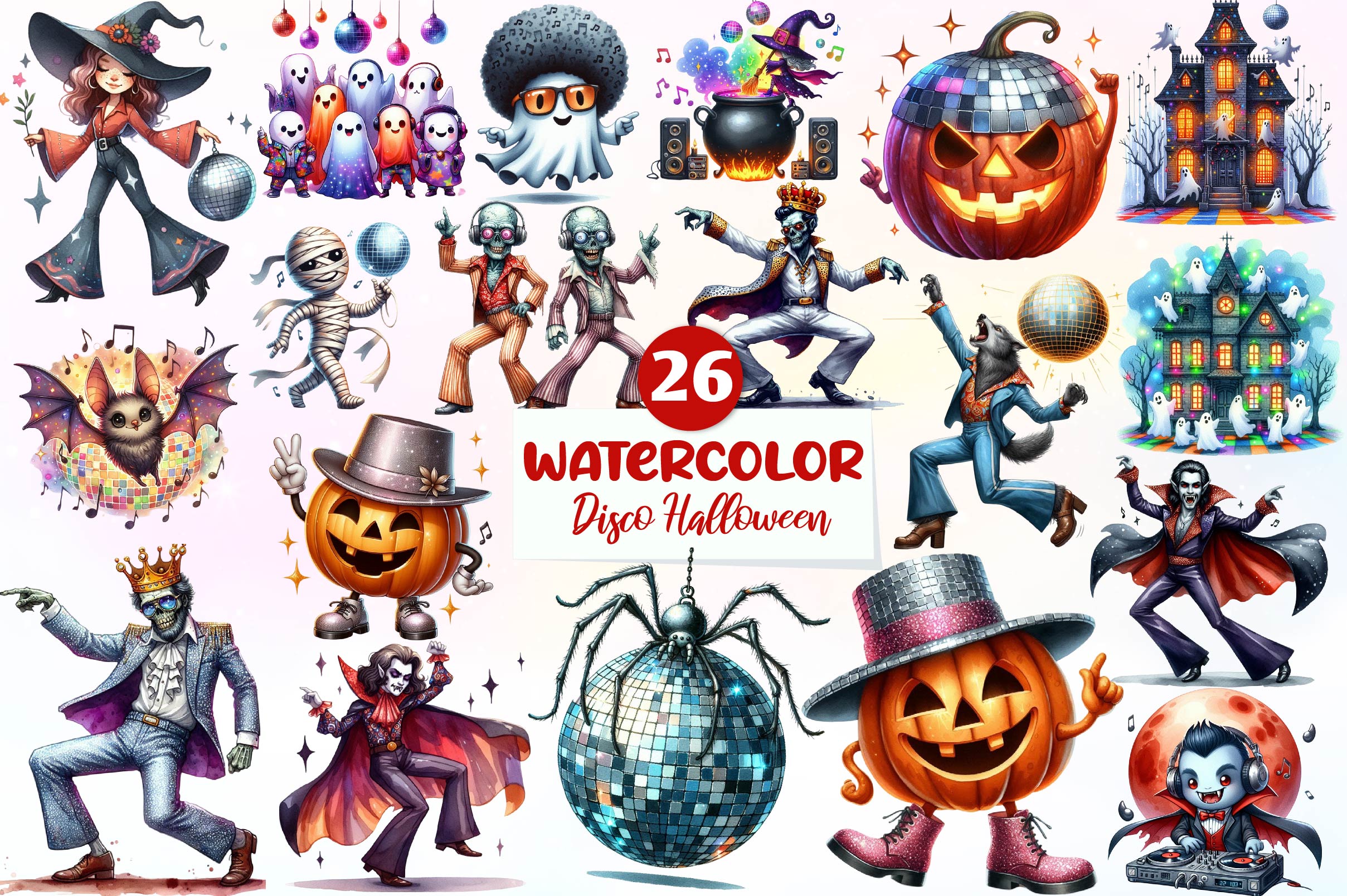 Disco Halloween Clipart Bundle 1