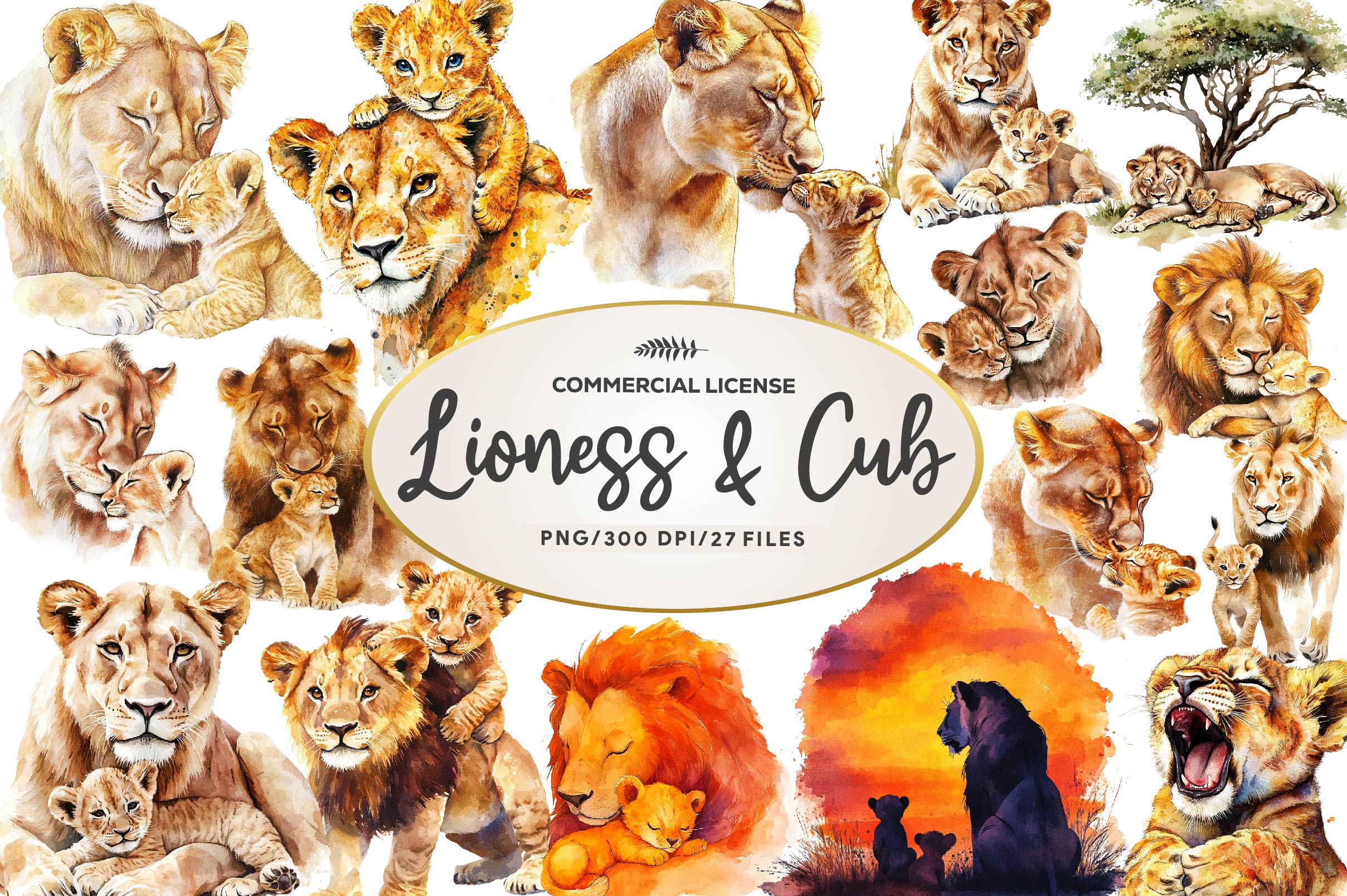 Lioness & Cub Clipart Bundle