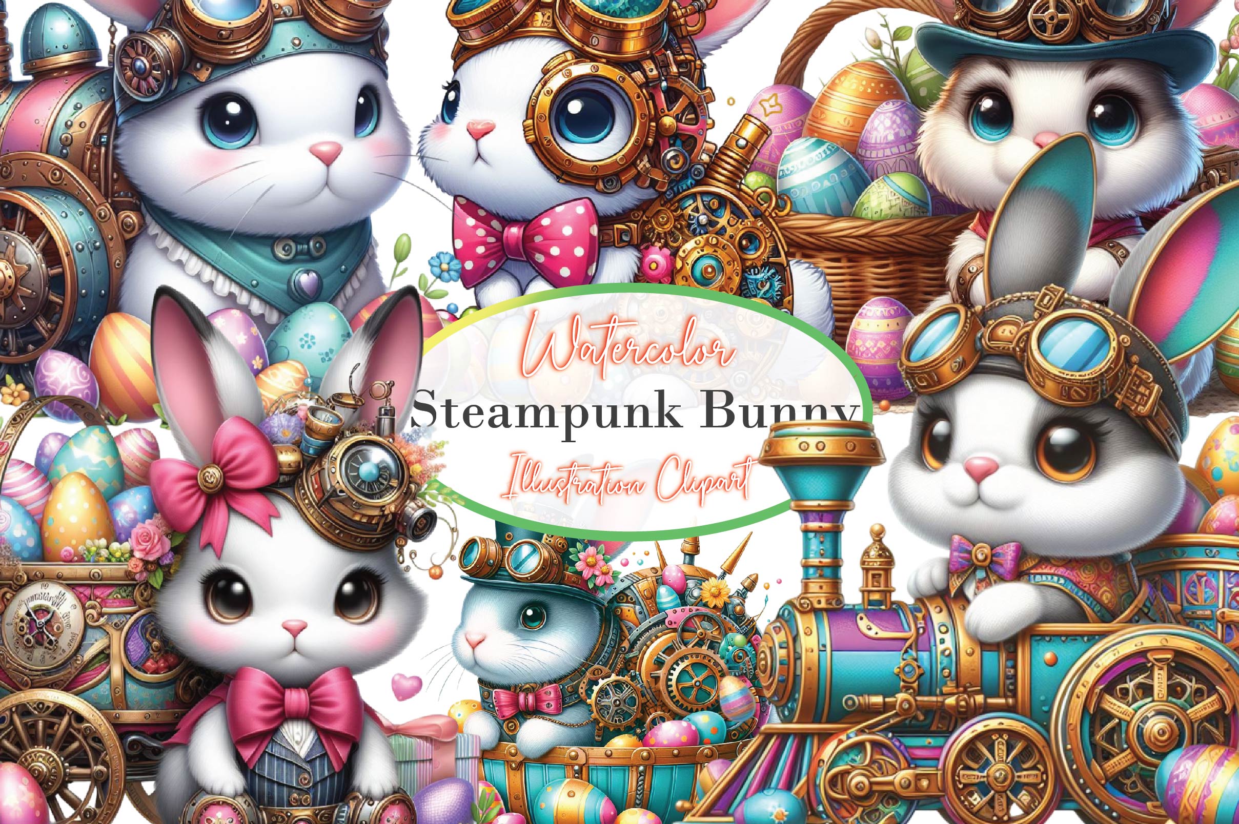 Easter Steampunk Bunny Clipart Bundle