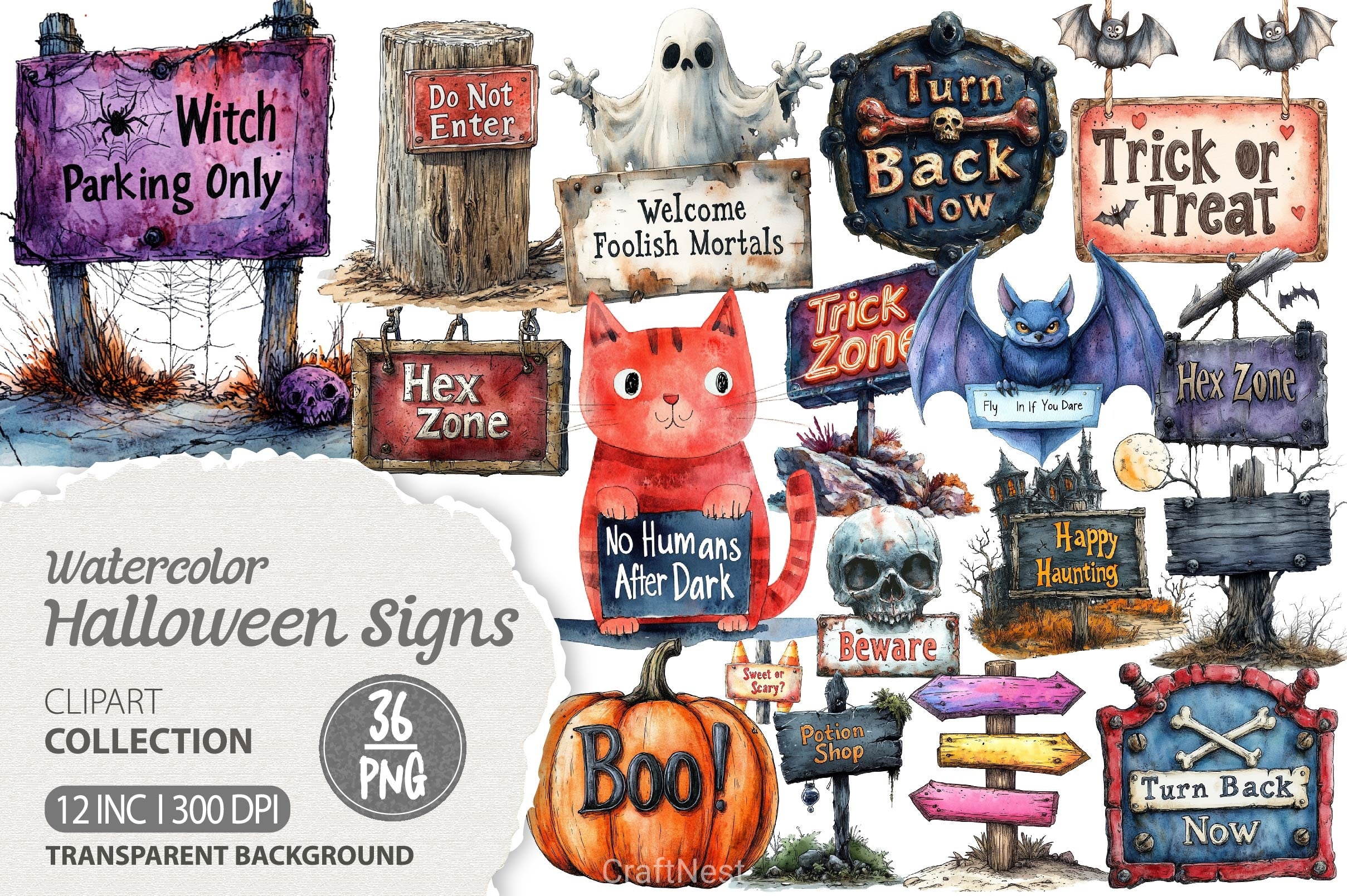Halloween Spooky Signs Clipart Bundle