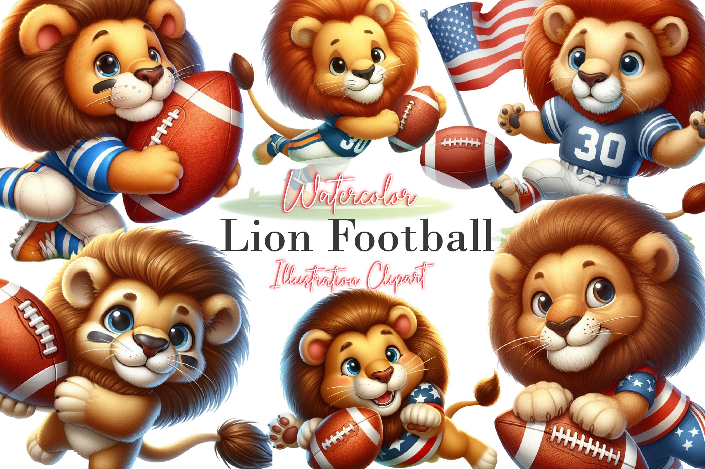 Lion Rugby Football Clipart Bundle