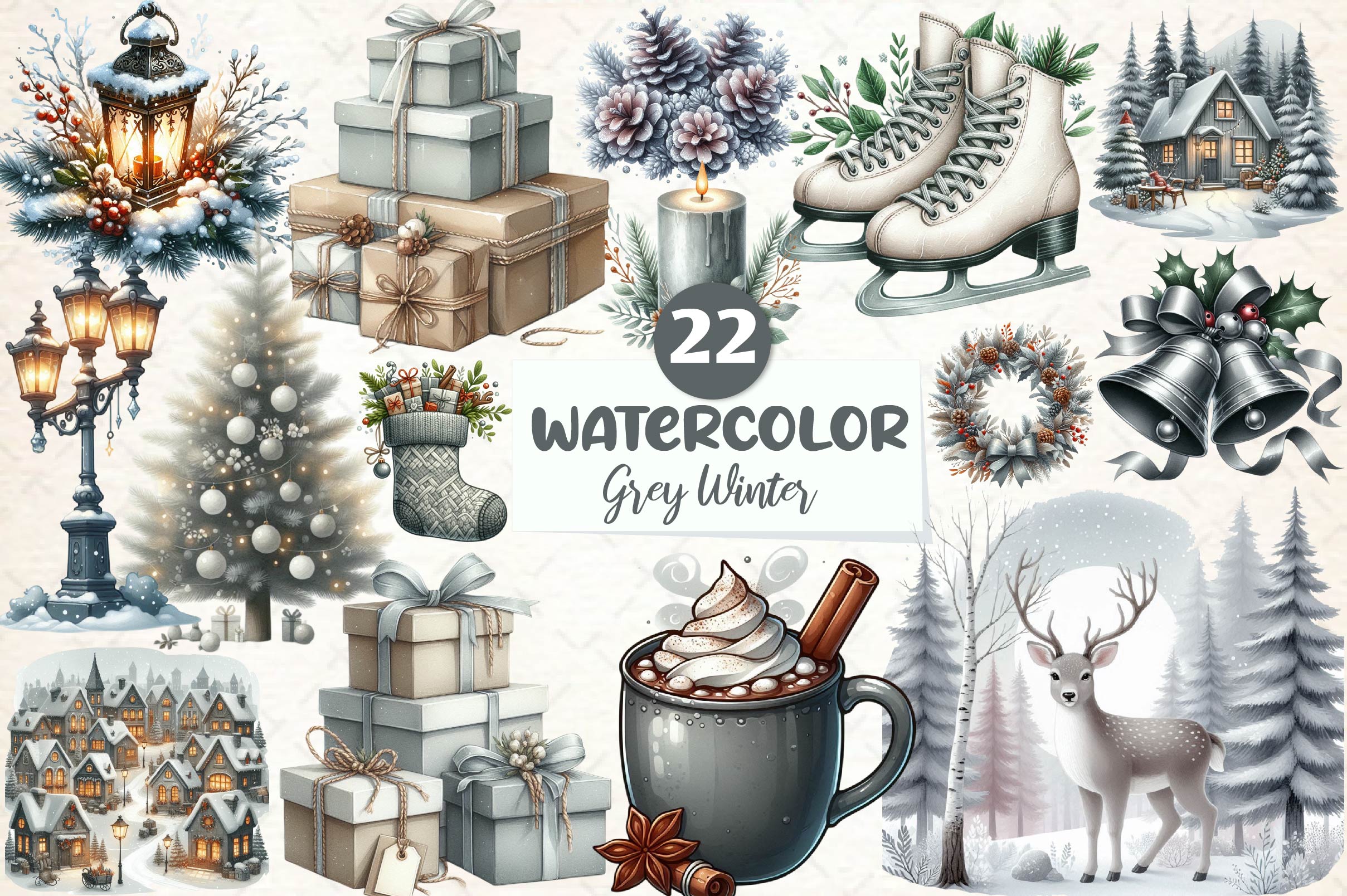 Warm Grey Winter Clipart Bundle