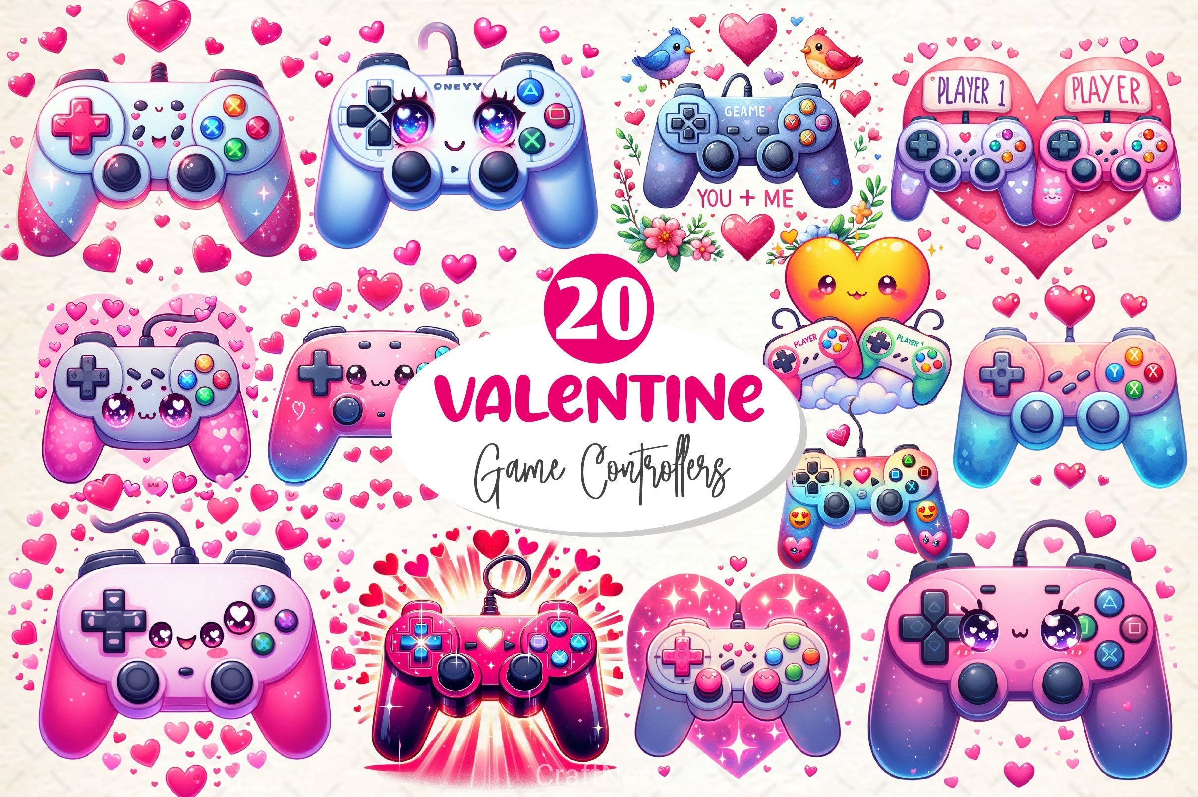 Valentine Game Controllers Clipart Bundle 2