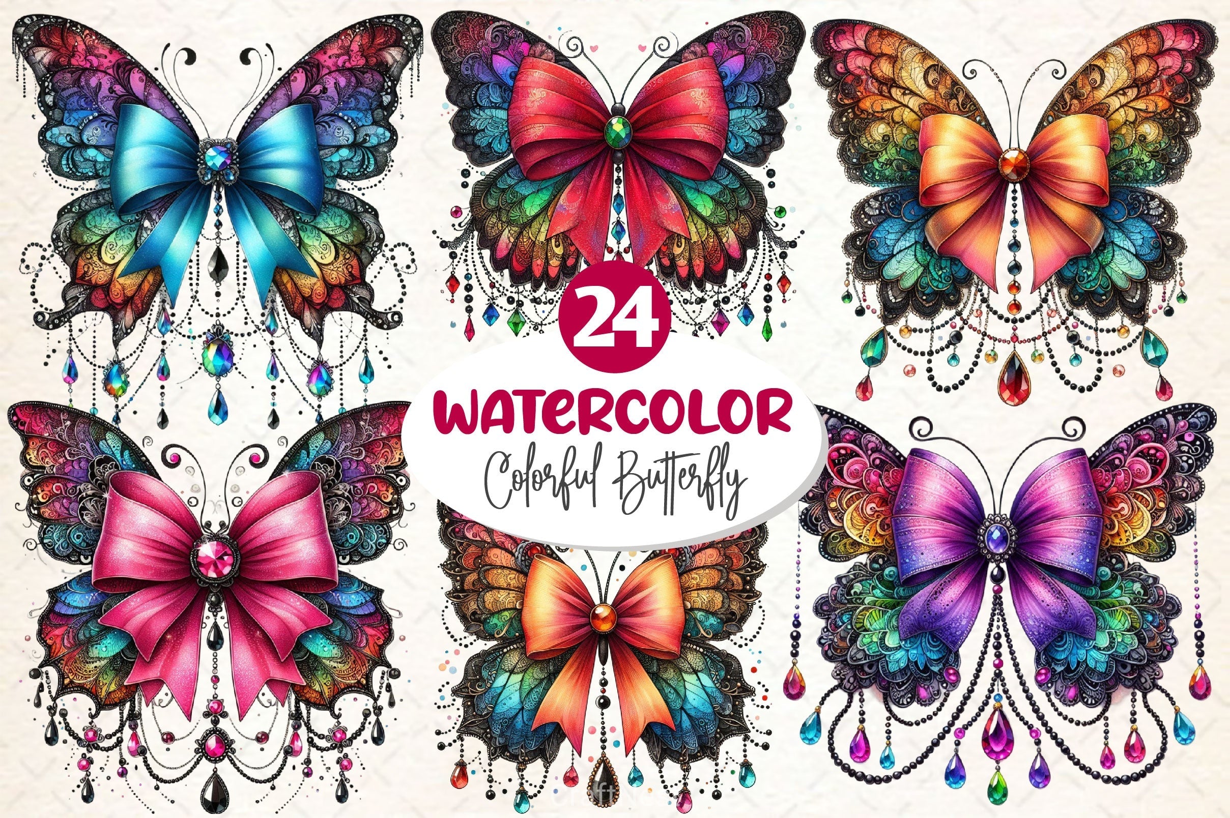 Colorful Butterfly Clipart Bundle 4