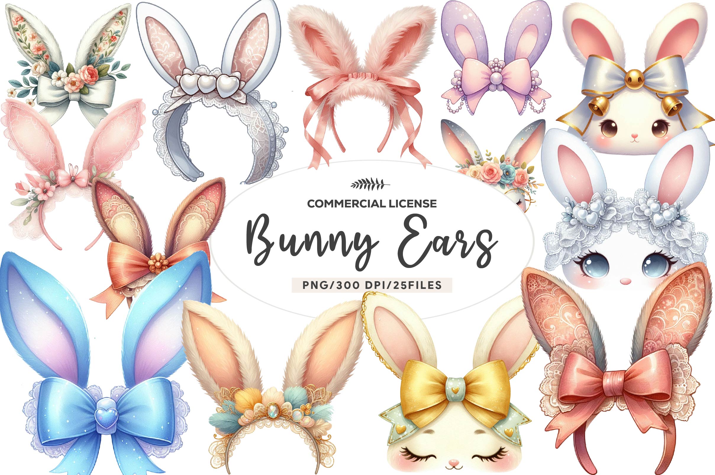 Coquette Bunny Ears Clipart Bundle