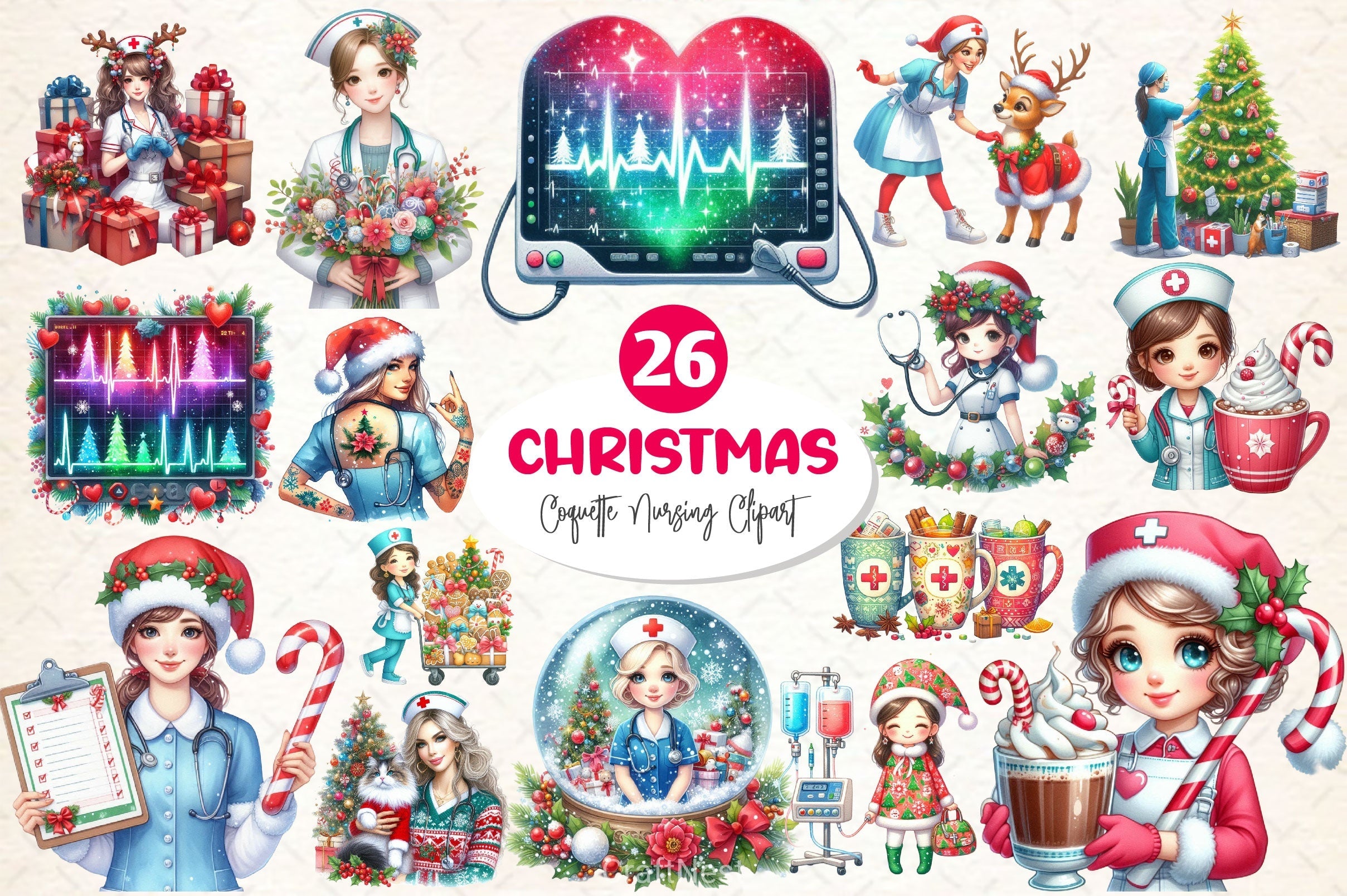 Coquette Christmas Nursing Clipart Bundle