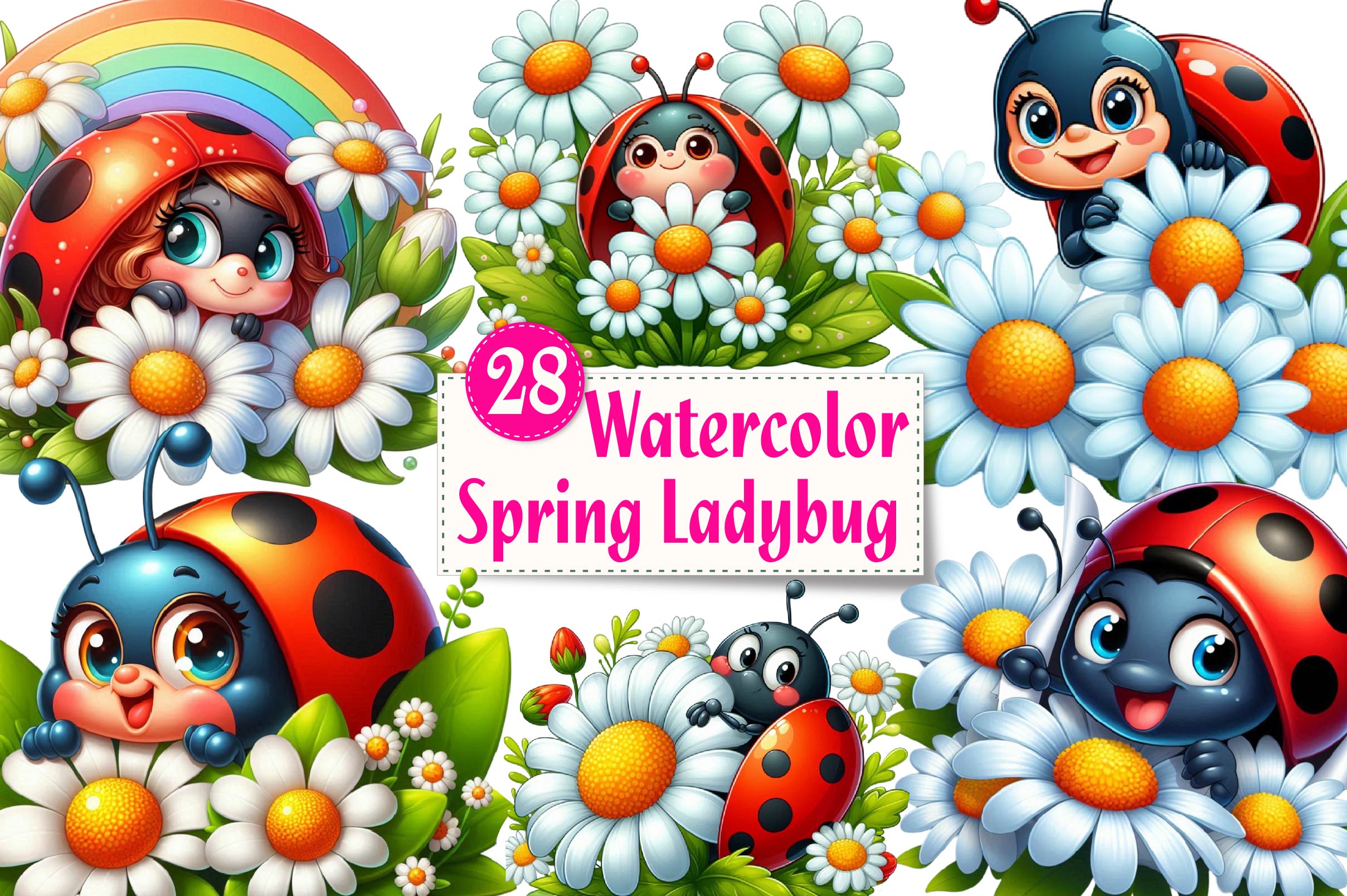 Spring Ladybug Clipart Bundle